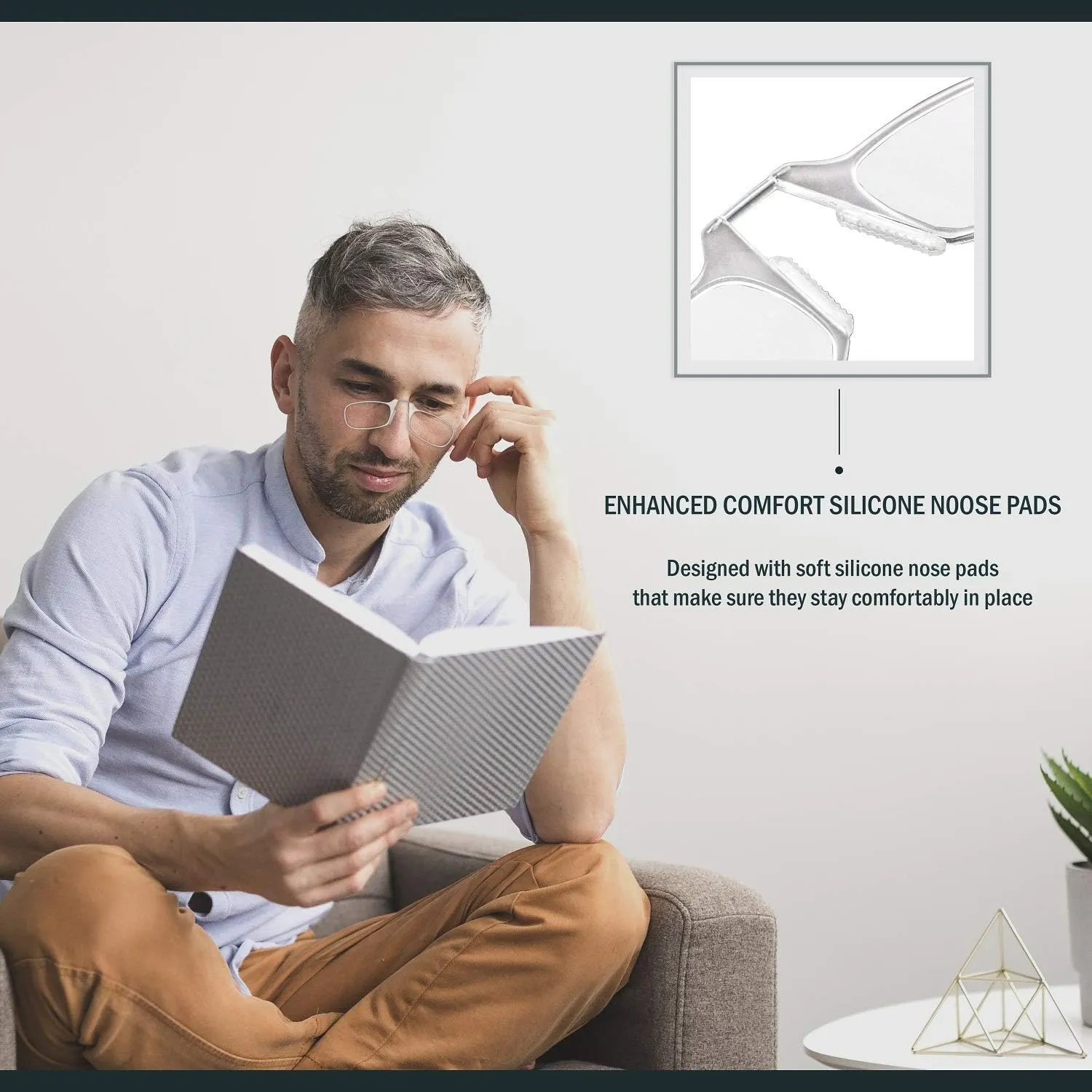 Noble Ultra Slim and Flat Reading Glasses Thin and Flexible Armless (2 Pairs) Enhanced Comfort Nose Rest, Armless Pocket Size Readers with 2 Stick-on Silicone Case Holder (Black,  1.00)