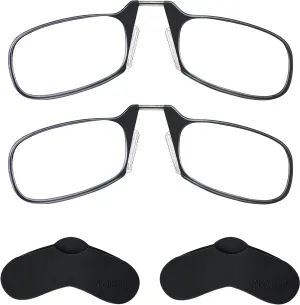 Noble Ultra Slim and Flat Reading Glasses Thin and Flexible Armless (2 Pairs) Enhanced Comfort Nose Rest, Armless Pocket Size Readers with 2 Stick-on Silicone Case Holder (Black,  1.00)