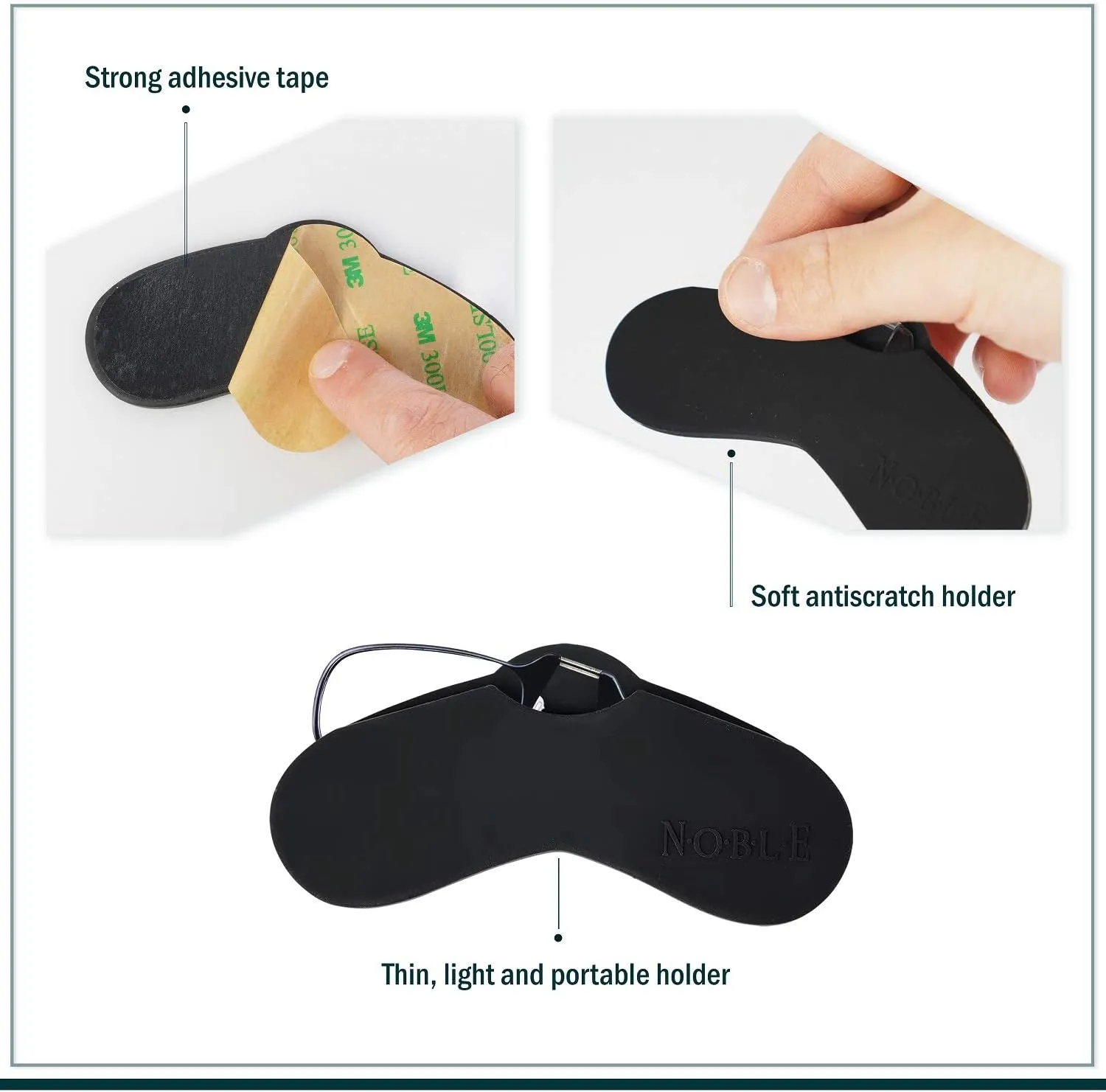 Noble Ultra Slim and Flat Reading Glasses Thin and Flexible Armless (2 Pairs) Enhanced Comfort Nose Rest, Armless Pocket Size Readers with 2 Stick-on Silicone Case Holder (Black,  1.00)