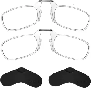 Noble Ultra Slim and Flat Reading Glasses Thin and Flexible Armless (2 Pairs) Enhanced Comfort Nose Rest, Armless Pocket Size Readers with 2 Stick-on Silicone Case Holder (Clear,  2.50)