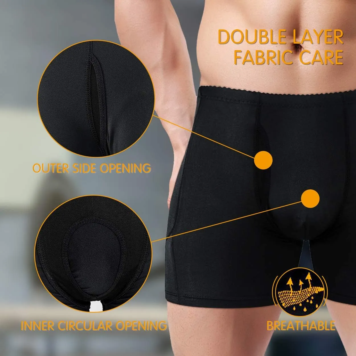 NonEcho Men Padded Underwear Briefs Boxers Men Butt Booster Hip Enhancer 4 Detachable Pads