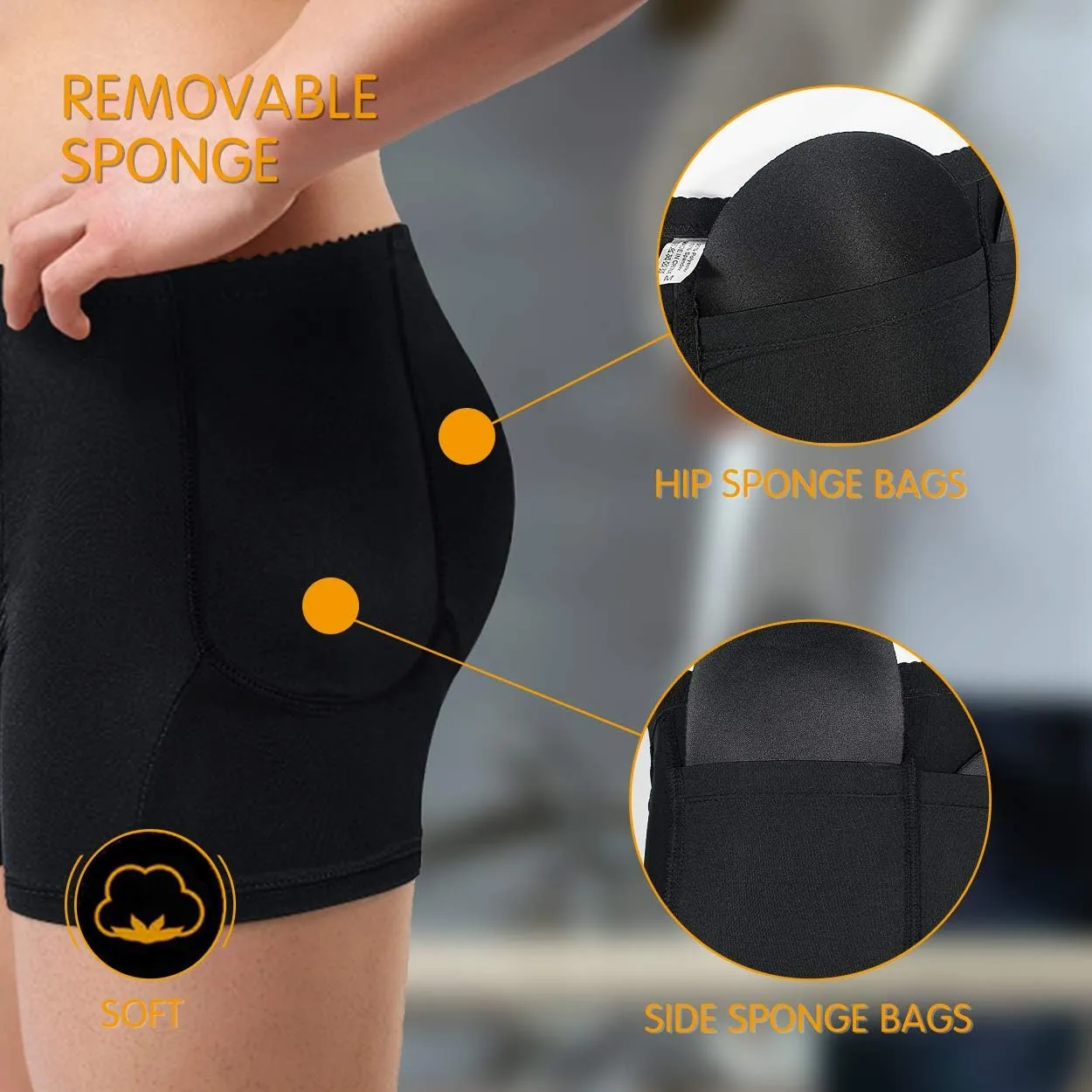 NonEcho Men Padded Underwear Briefs Boxers Men Butt Booster Hip Enhancer 4 Detachable Pads