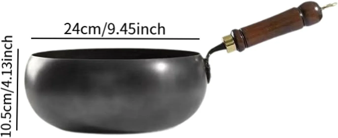 Nonstick Skillet Cooking Wok with Wood Handle and Flat Bottom Gas Cookware Induction Cooker Chinese Stir Deep Frying Pan Steak Pancakes Pan for Restaurant Camping Hotel, wood lid