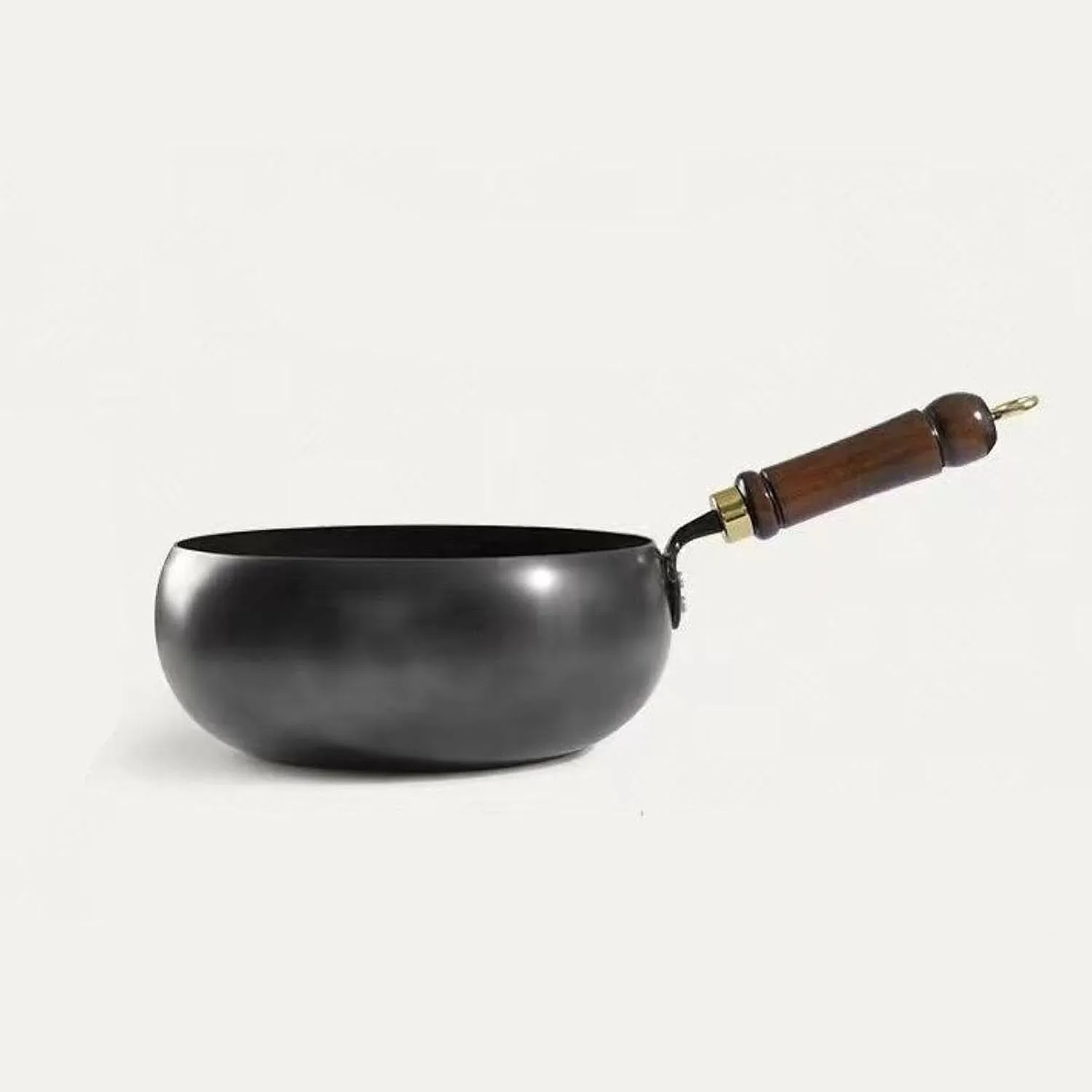 Nonstick Skillet Cooking Wok with Wood Handle and Flat Bottom Gas Cookware Induction Cooker Chinese Stir Deep Frying Pan Steak Pancakes Pan for Restaurant Camping Hotel, wood lid