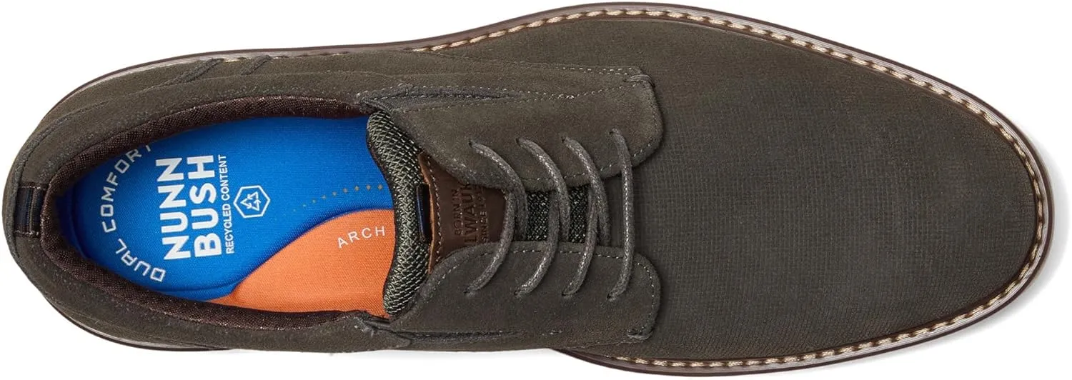 Nunn Bush Men's Griff Plain Toe Oxford Lightweight and Comfortable for All Occasions Suede Leather Lace Up