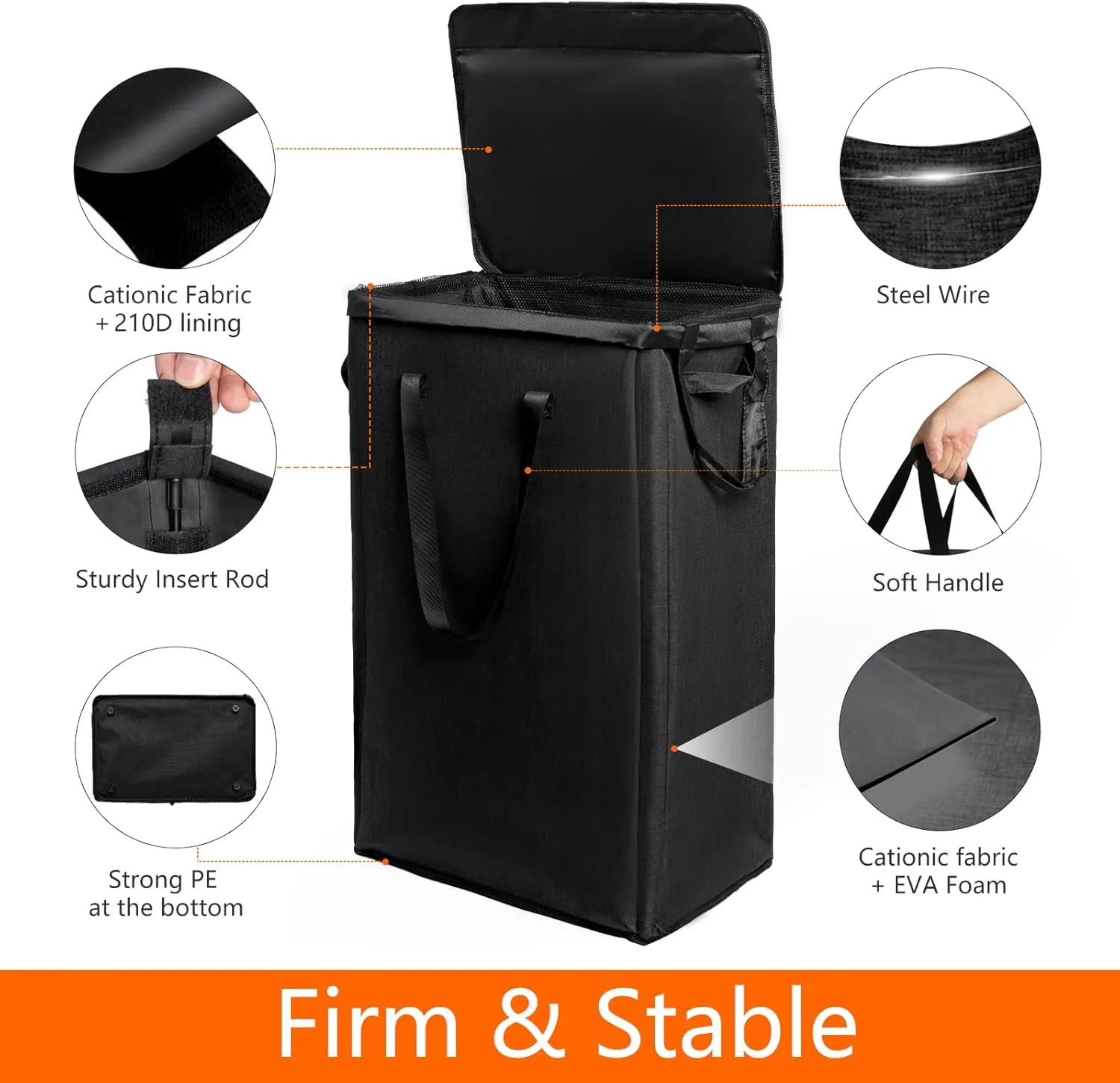 Odonata 75L Slim Laundry Hamper with Lid,Large Foldable Laundry Basket with Removable Bag and Handles Tall Collapsible Dirty Clothes Basket Great for Bedroom, Bathroom, Dorm, College,RV.(Black, 75L)