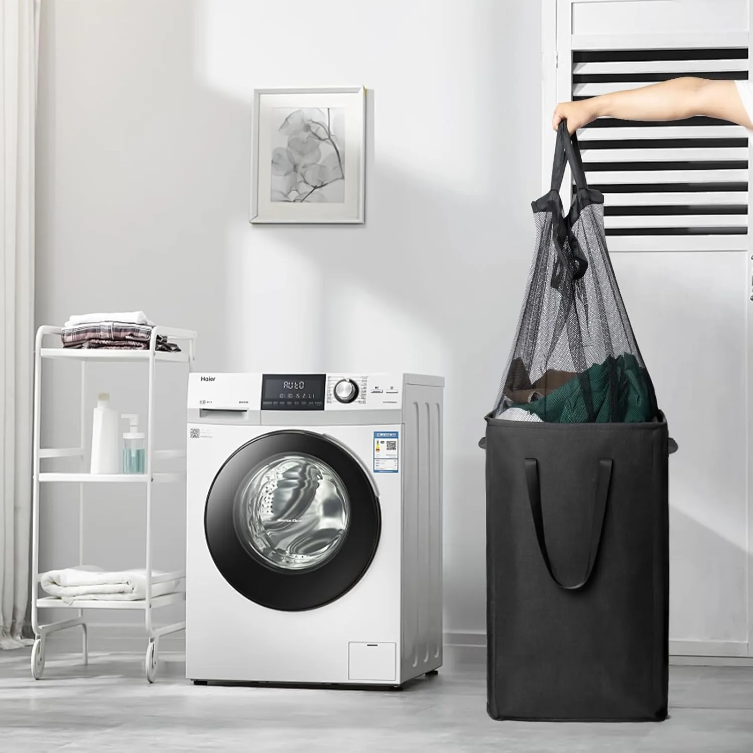 Odonata 75L Slim Laundry Hamper with Lid,Large Foldable Laundry Basket with Removable Bag and Handles Tall Collapsible Dirty Clothes Basket Great for Bedroom, Bathroom, Dorm, College,RV.(Black, 75L)