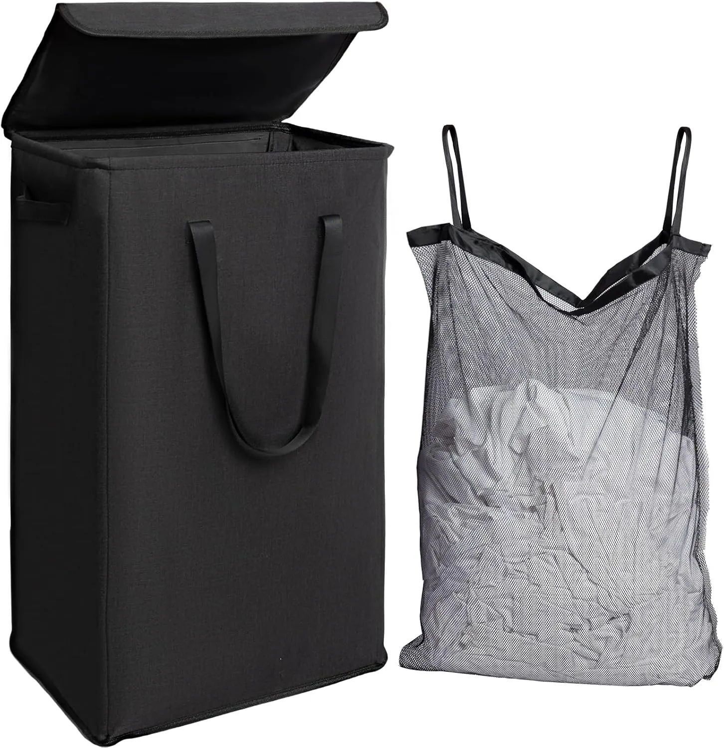 Odonata 75L Slim Laundry Hamper with Lid,Large Foldable Laundry Basket with Removable Bag and Handles Tall Collapsible Dirty Clothes Basket Great for Bedroom, Bathroom, Dorm, College,RV.(Black, 75L)