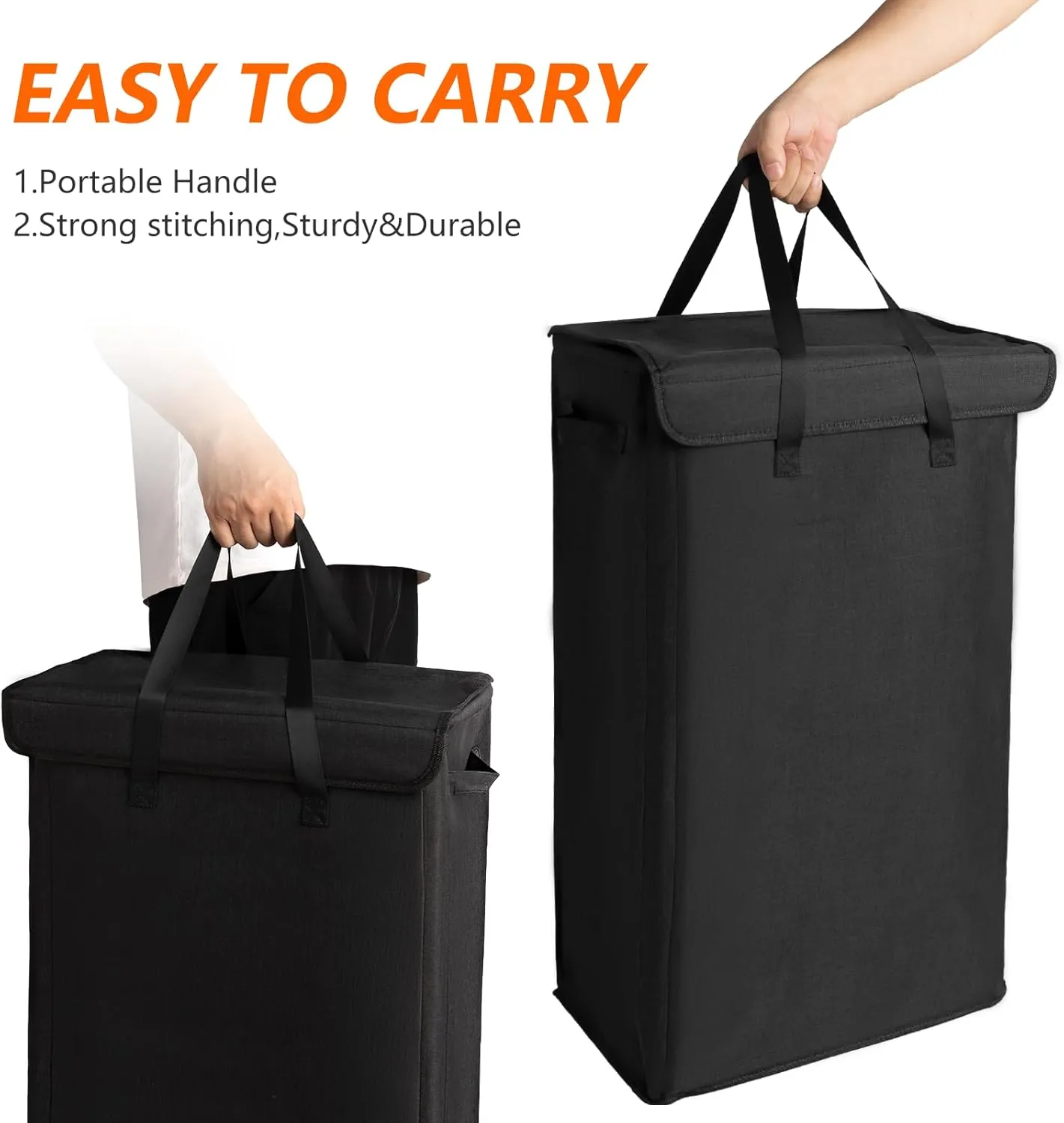 Odonata 75L Slim Laundry Hamper with Lid,Large Foldable Laundry Basket with Removable Bag and Handles Tall Collapsible Dirty Clothes Basket Great for Bedroom, Bathroom, Dorm, College,RV.(Black, 75L)