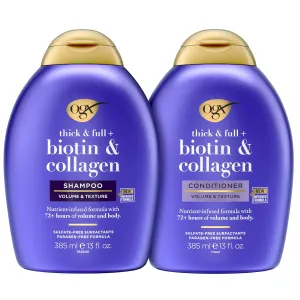 OGX Thick & Full   Biotin & Collagen Volumizing Shampoo & Conditioner Set, Nutrient-Infused, Biotin Gives Hair Volume & Body, Sulfate-Free Surfactants, 13 fl. Oz, 2 Pack