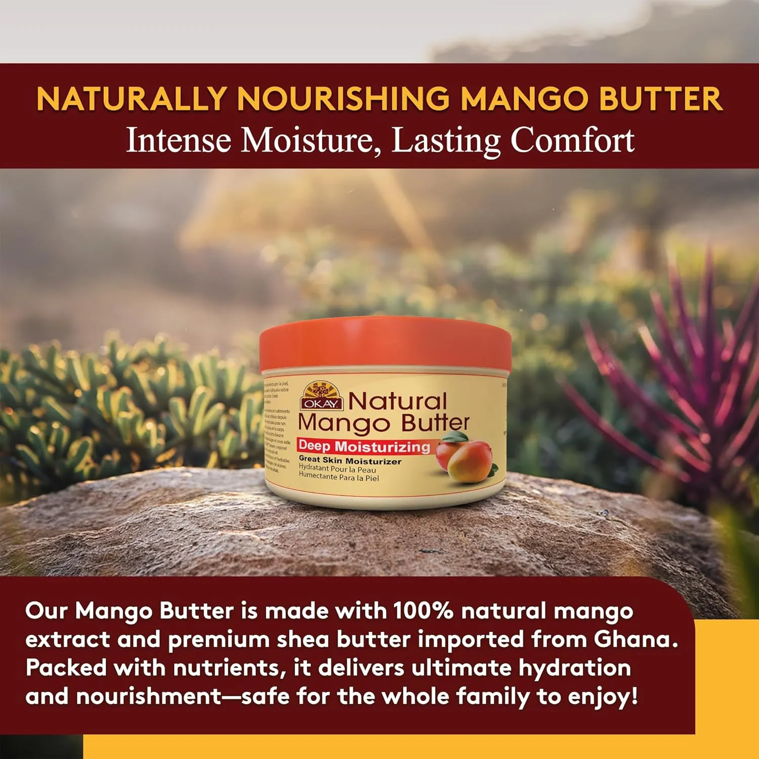 Okay Pure Naturals Shea & Mango Body Butter for Skin - Shea Butter for Women and Men, Daily Moisturizer for Hair and Body, Helps with Stretch Marks, Soothes Dry Skin - 1 oz jar (Pack of 1)