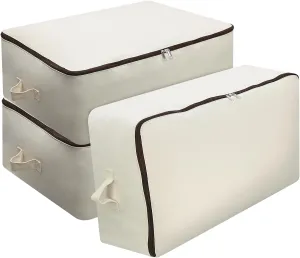 Omygarden 3 Pack, Clothes Storage Bag Organizer and Storage for Quilts Clothes Organization Containers Bins with Sturdy Zipper for Clothes, Sweaters, Beddings, Blanket, Blouses and More, Beige