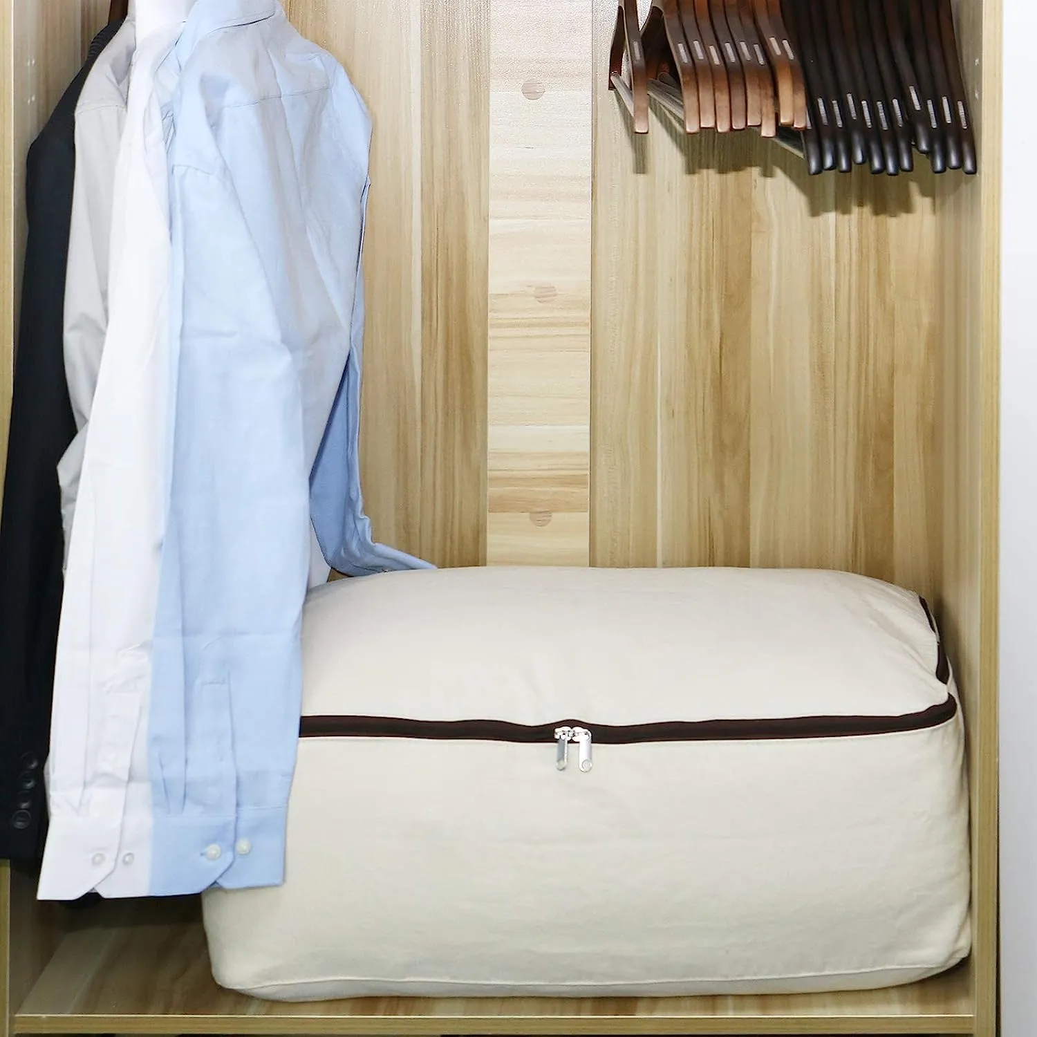 Omygarden 3 Pack, Clothes Storage Bag Organizer and Storage for Quilts Clothes Organization Containers Bins with Sturdy Zipper for Clothes, Sweaters, Beddings, Blanket, Blouses and More, Beige