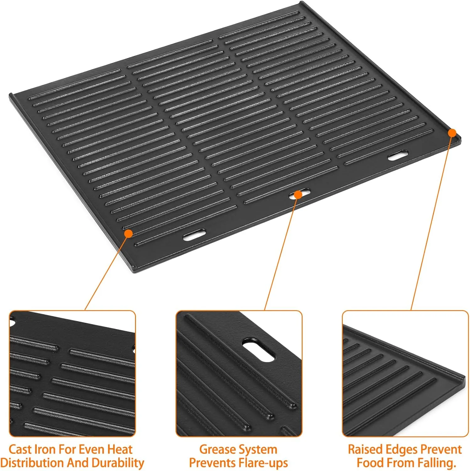 Onlyfire Universal Cast Iron Griddle, Reversible Cooking Griddle for Gas/Charcoal Grills, 19.1" x 15.7"