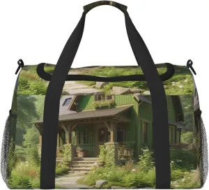 Organic Green Print Travel Duffel Bag for Men & Women, Foldable Travel Bags and Spacious Weekender Tote Bag for Storage Toiletry Luggage Personal Item