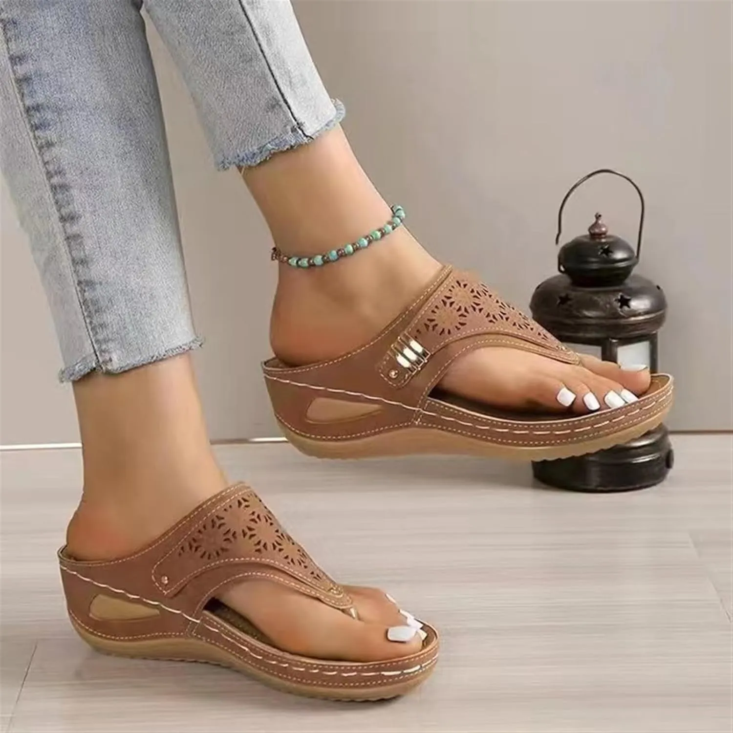 Orthopedic Sandals for Women Arch Support Platform Wedges Comfortable Flip Flops Slip on Mesh Hollow Sports Sandal