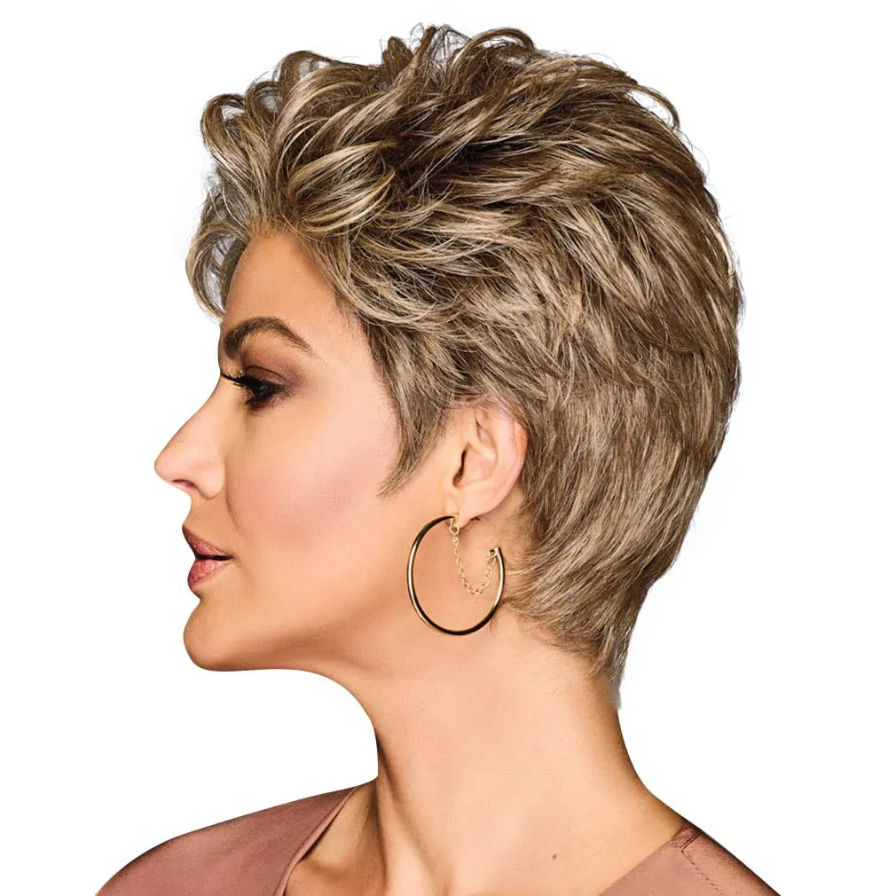 OUT THE DOOR Short And Sassy Boy Cut Wig, Shake and Go Style Designer Series by Hairuwear, Average Cap Size, GF10-22SS Iced Cappuccino