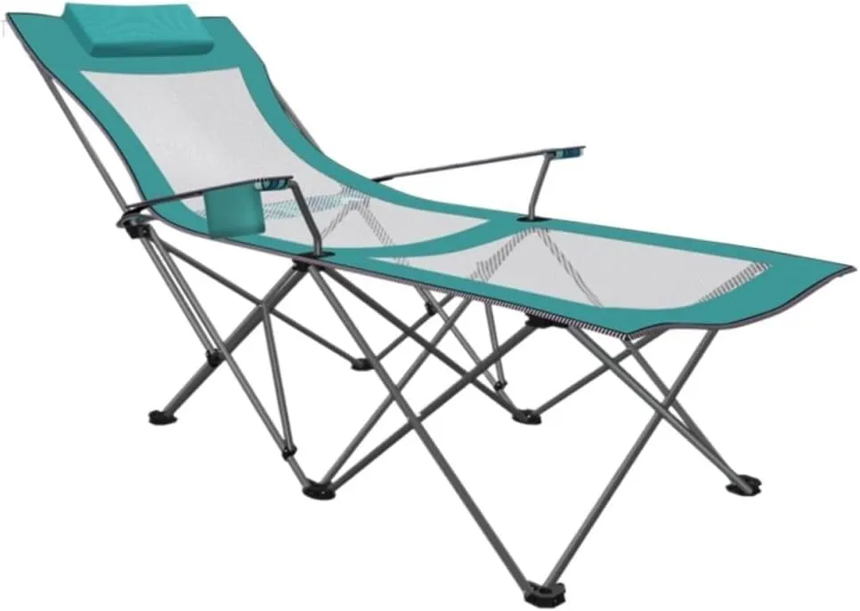 Outdoor Camp Chairs, Portable Camping Chair with Footrest Mesh Backrest Folding Reclining Lunch Break Bed Sitting Lying Dual-Purpose Beach Seat Lawn Chairs Adults(B)