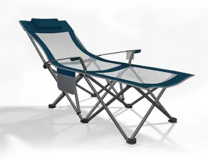 Outdoor Folding Deck Chair, Portable Camping and Fishing Leisure Chair, Beach Sunbathing and Tanning Recliner, Car Tailgate Hospital Escort Nap Folding Bed,Blue mesh