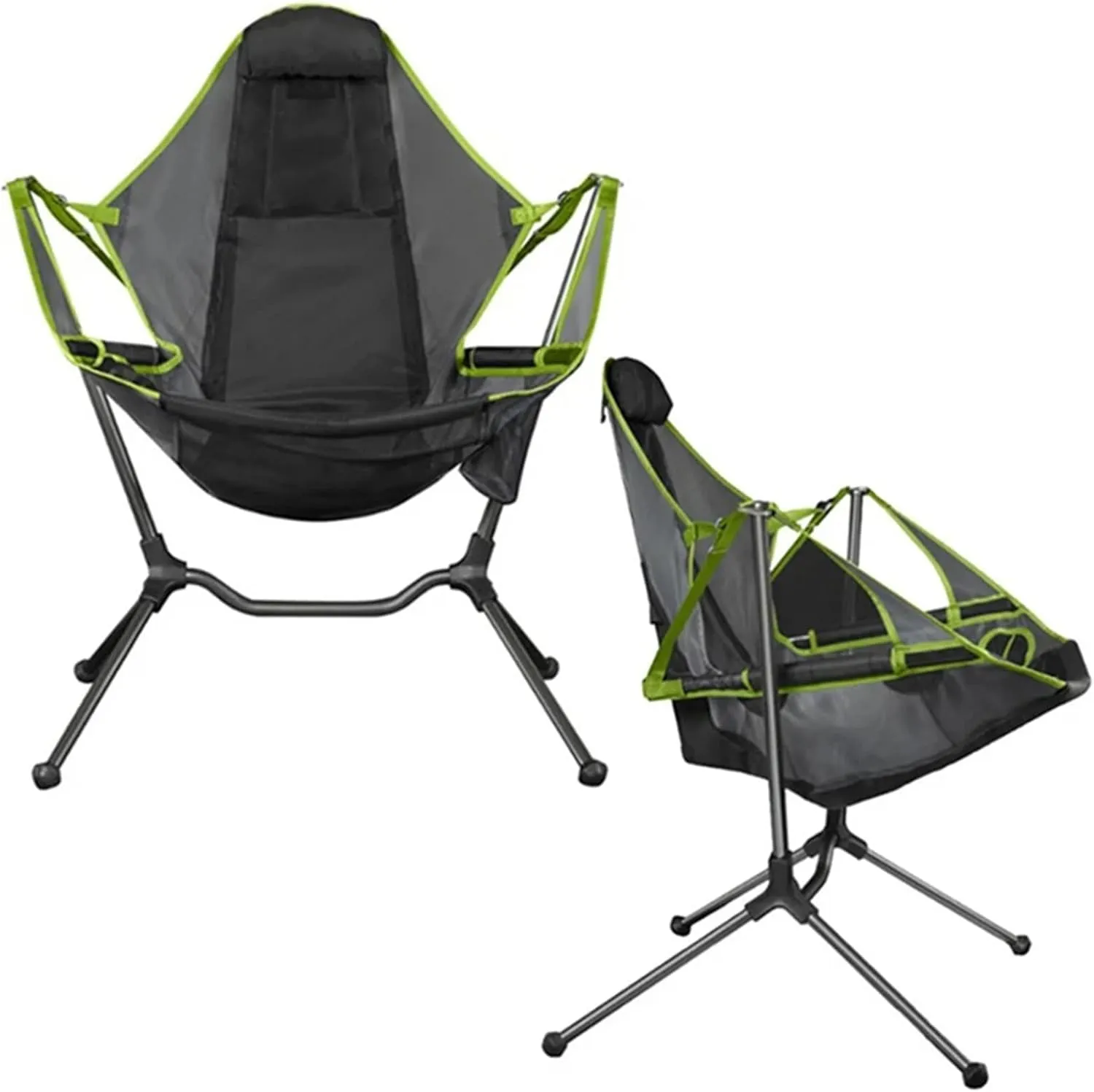 Outdoor Folding Rocking Chair with Footstool Can Adjustable Deck Armchair Portable Reclining Luxury Chair Camping Fishing Beach(Gray)
