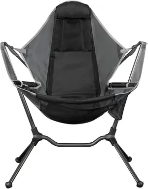 Outdoor Folding Rocking Chair with Footstool Can Adjustable Deck Armchair Portable Reclining Luxury Chair Camping Fishing Beach(Gray)