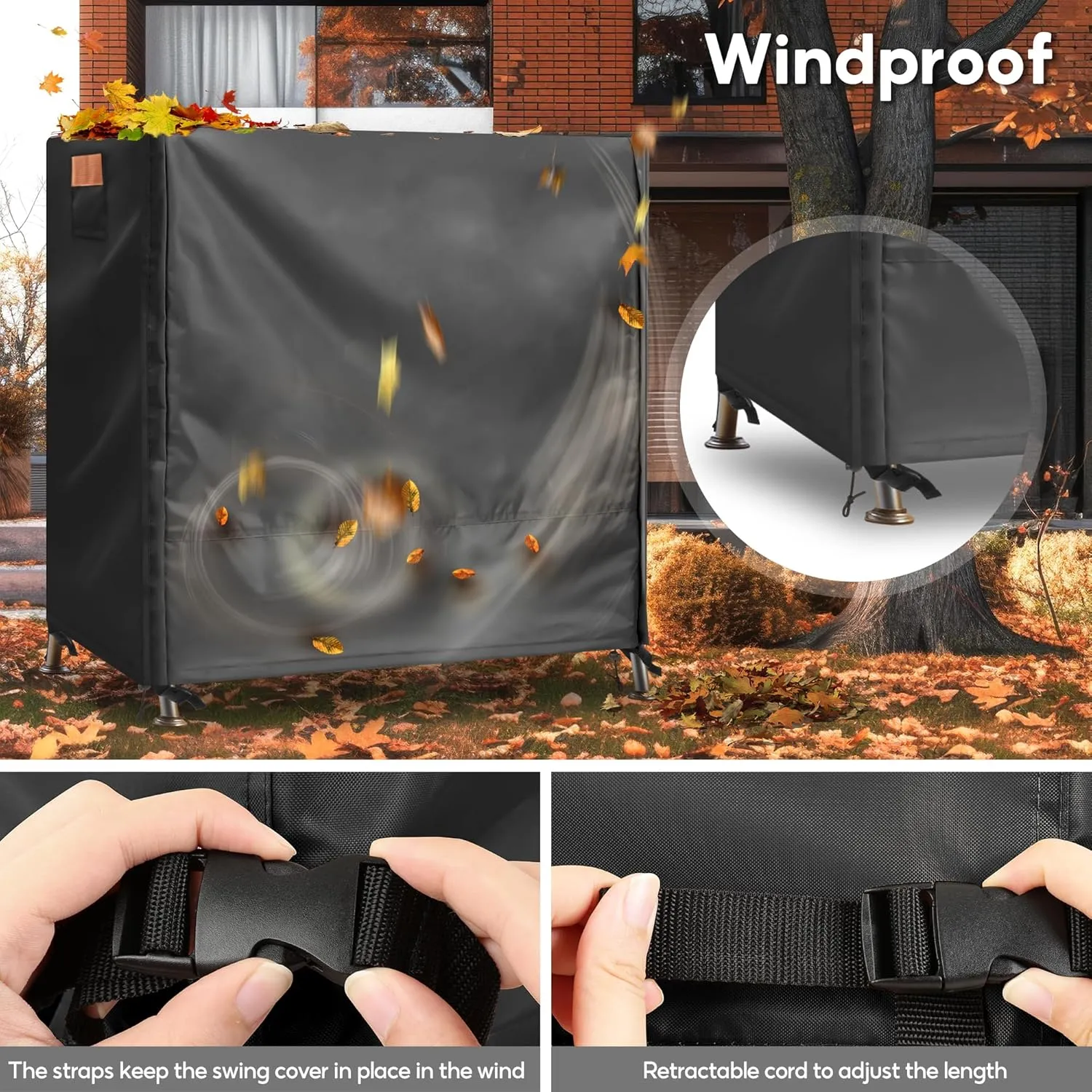 Outdoor Swing Cover for 2 Seater Patio, 65" L x 50" D x 66" H, Waterproof Porch Canopy Cover, Windproof UV Resistant All Weather Protector - Black