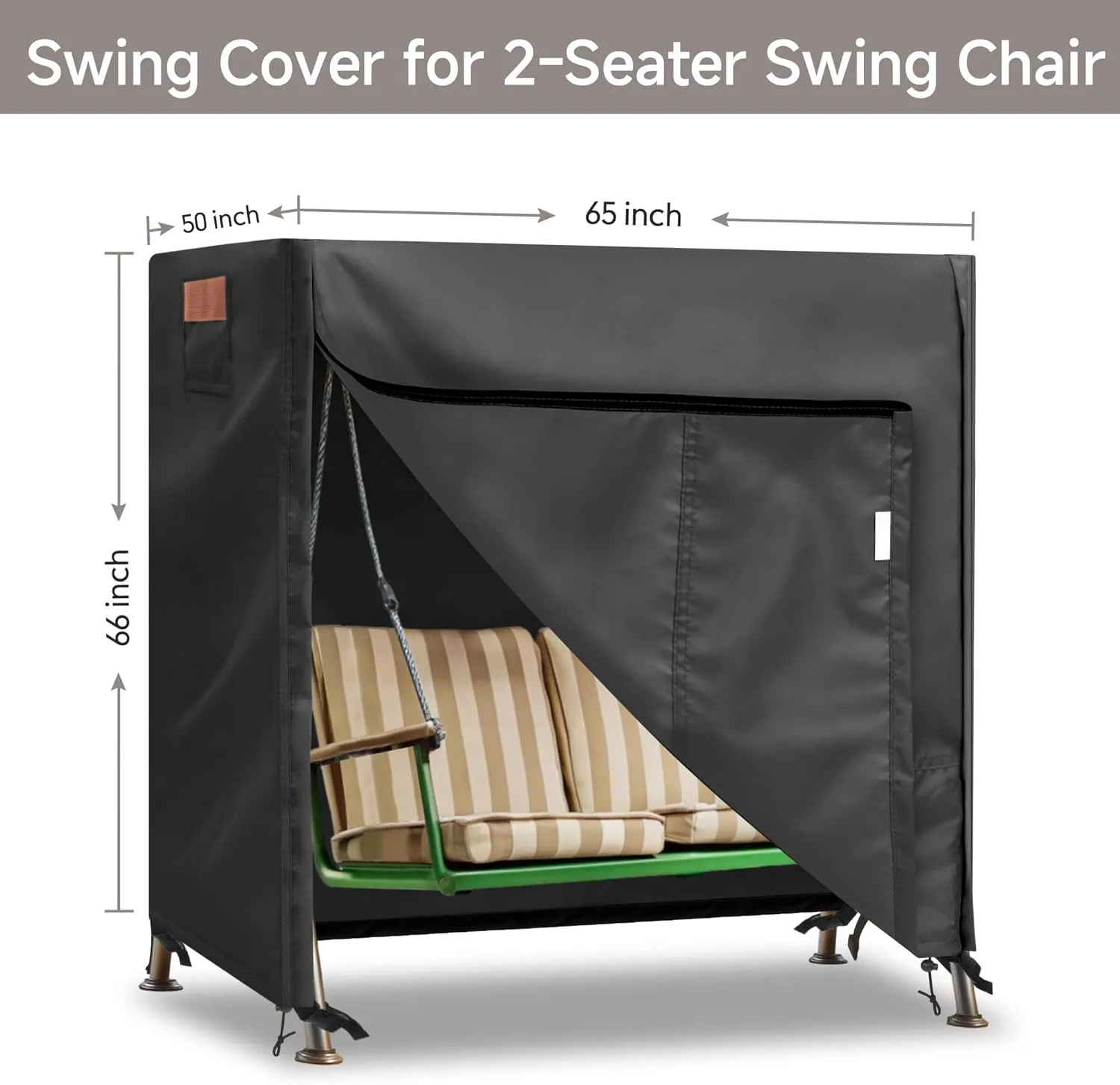 Outdoor Swing Cover for 2 Seater Patio, 65" L x 50" D x 66" H, Waterproof Porch Canopy Cover, Windproof UV Resistant All Weather Protector - Black