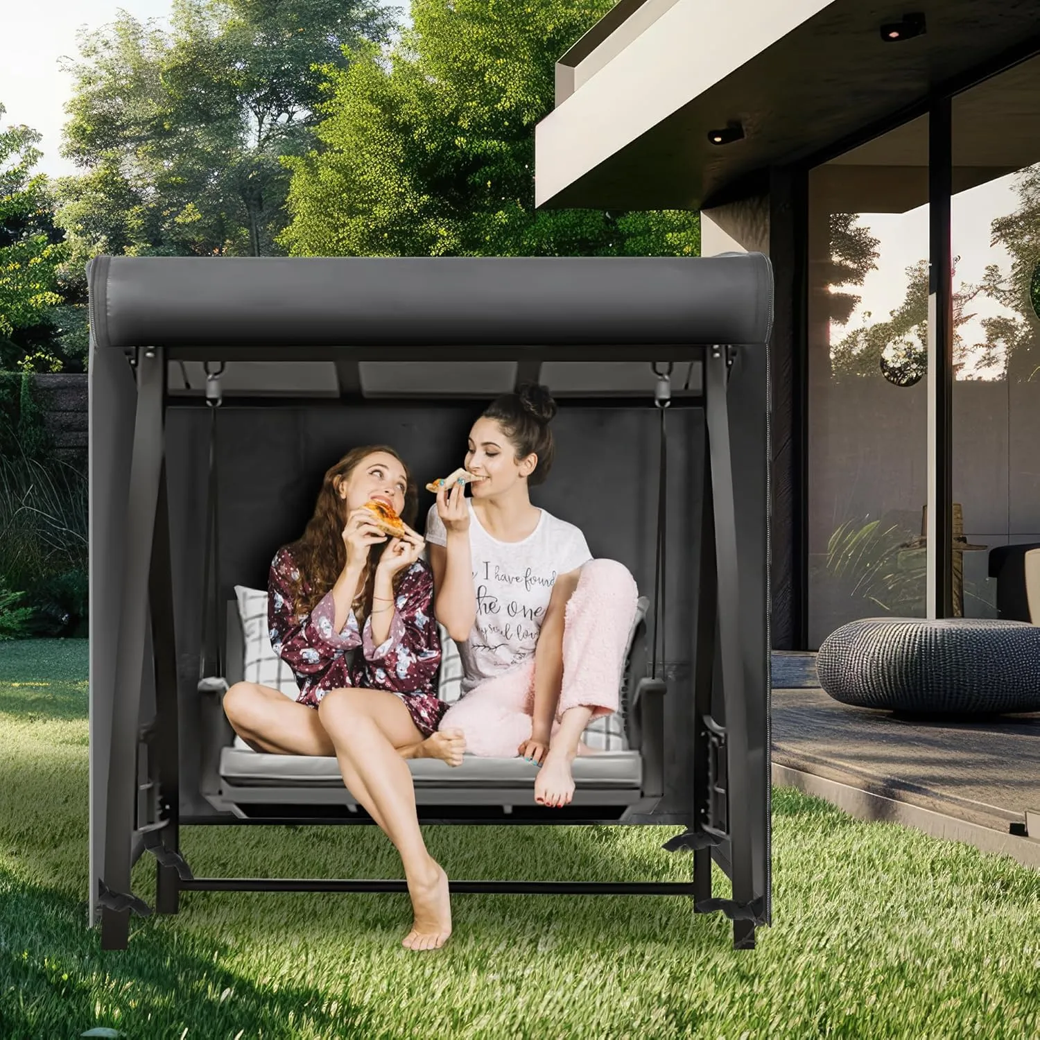 Outdoor Swing Cover for 2 Seater Patio, 65" L x 50" D x 66" H, Waterproof Porch Canopy Cover, Windproof UV Resistant All Weather Protector - Black