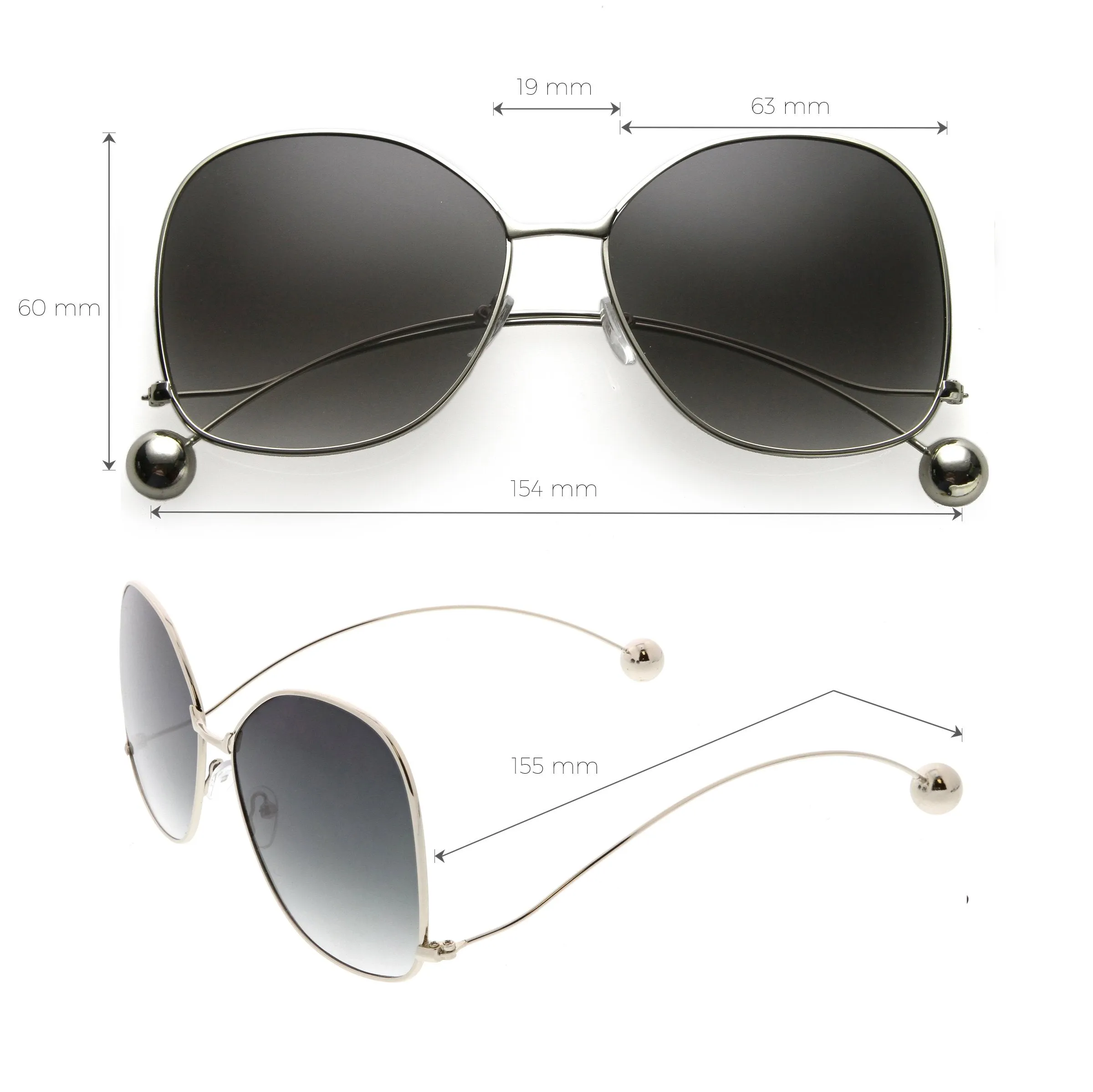 Oversize Women's Flat Lens Butterfly Metal Sunglasses C211