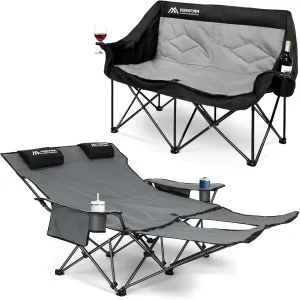 Oversized Loveseat Grey, Reclining Camping Chair with Foot Rest