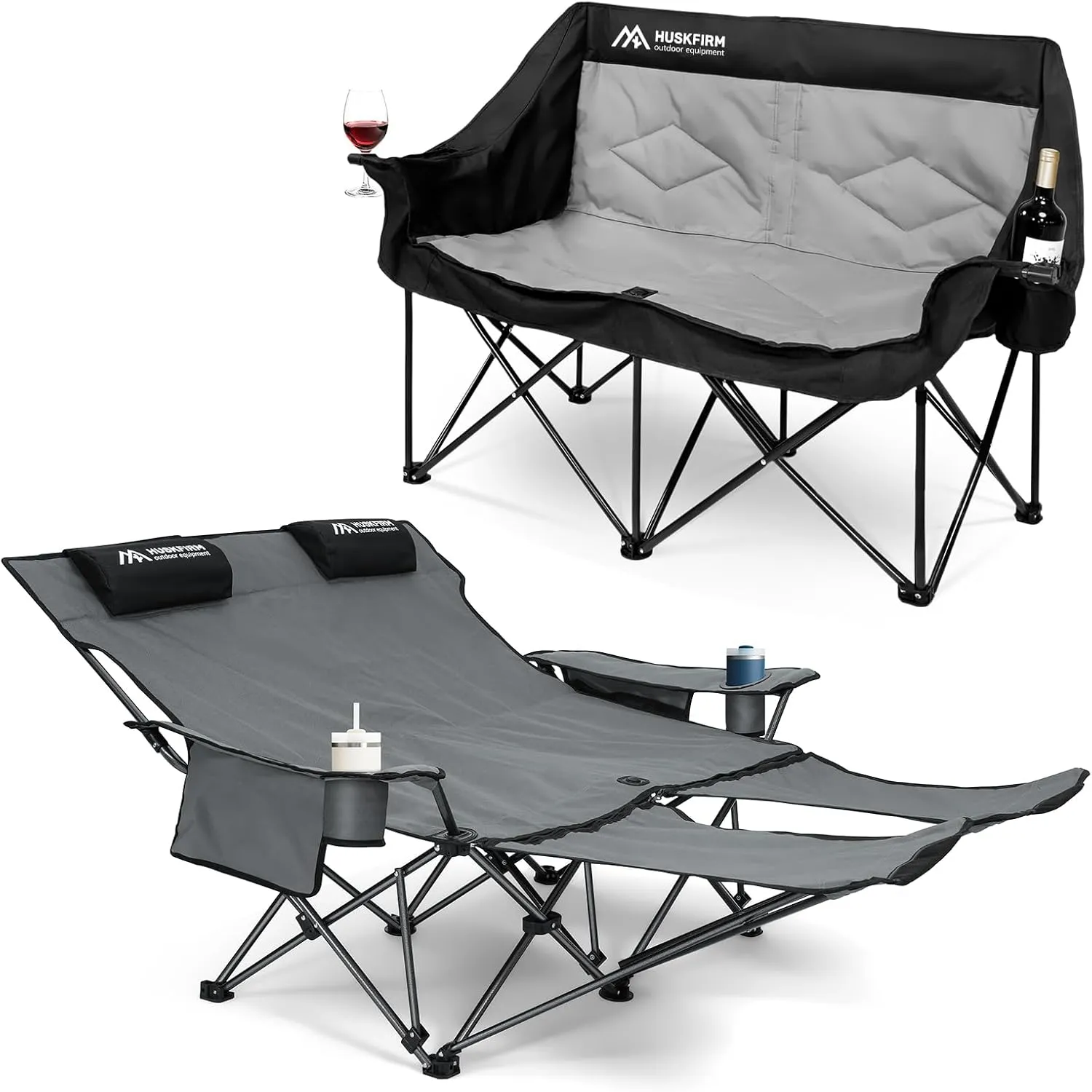 Oversized Loveseat Grey, Reclining Camping Chair with Foot Rest