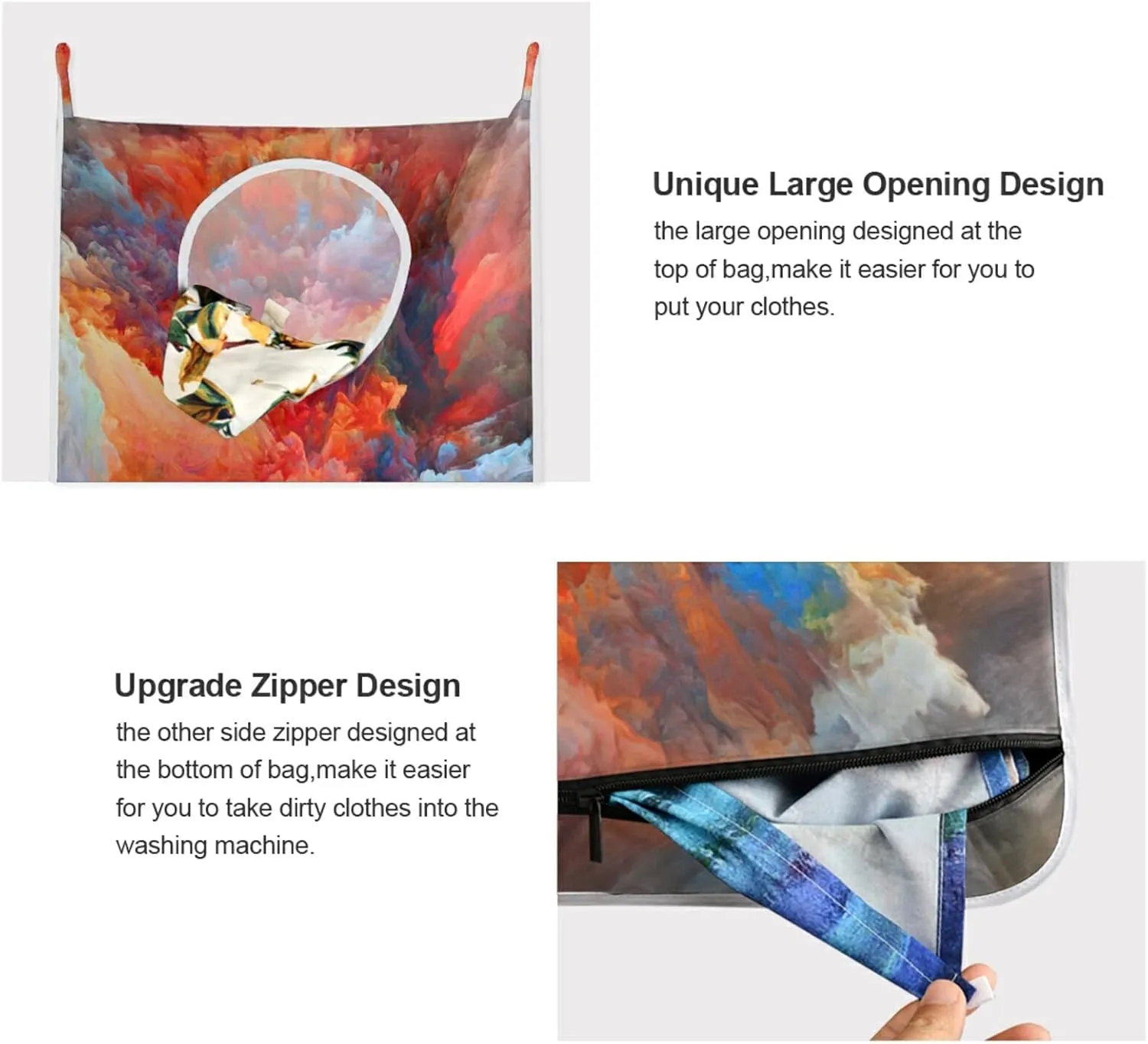 Oyihfvs Colorful Splatter of Digital Paint Cloud Hanging Laundry Hamper Bag, Dirty Clothes Basket Bag with Hooks Bag Space Saving, for Bathroom, Bedroom, Storage, Behind Doors