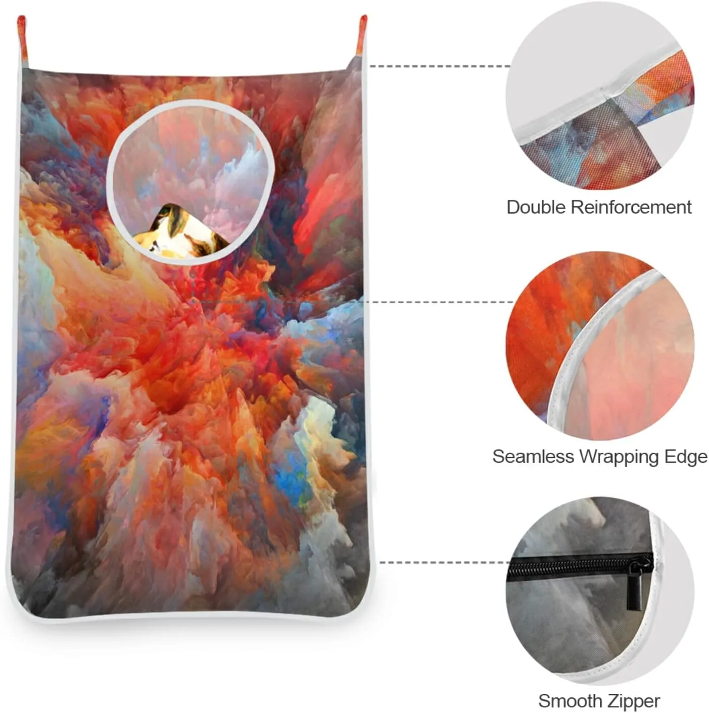 Oyihfvs Colorful Splatter of Digital Paint Cloud Hanging Laundry Hamper Bag, Dirty Clothes Basket Bag with Hooks Bag Space Saving, for Bathroom, Bedroom, Storage, Behind Doors