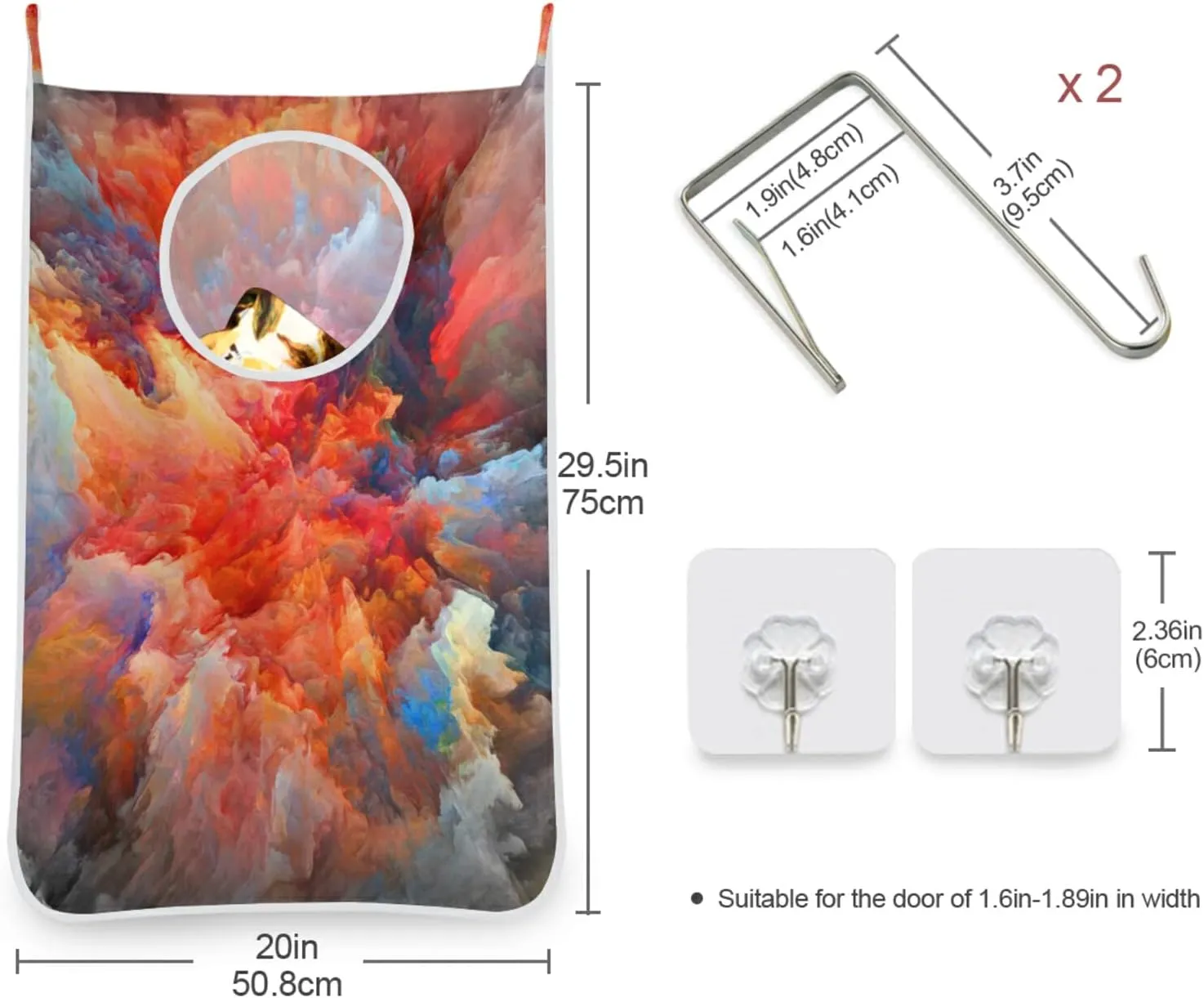 Oyihfvs Colorful Splatter of Digital Paint Cloud Hanging Laundry Hamper Bag, Dirty Clothes Basket Bag with Hooks Bag Space Saving, for Bathroom, Bedroom, Storage, Behind Doors