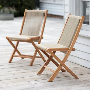 Pair of Carrick Outdoor Foldable Chairs Teak and Poly Rope