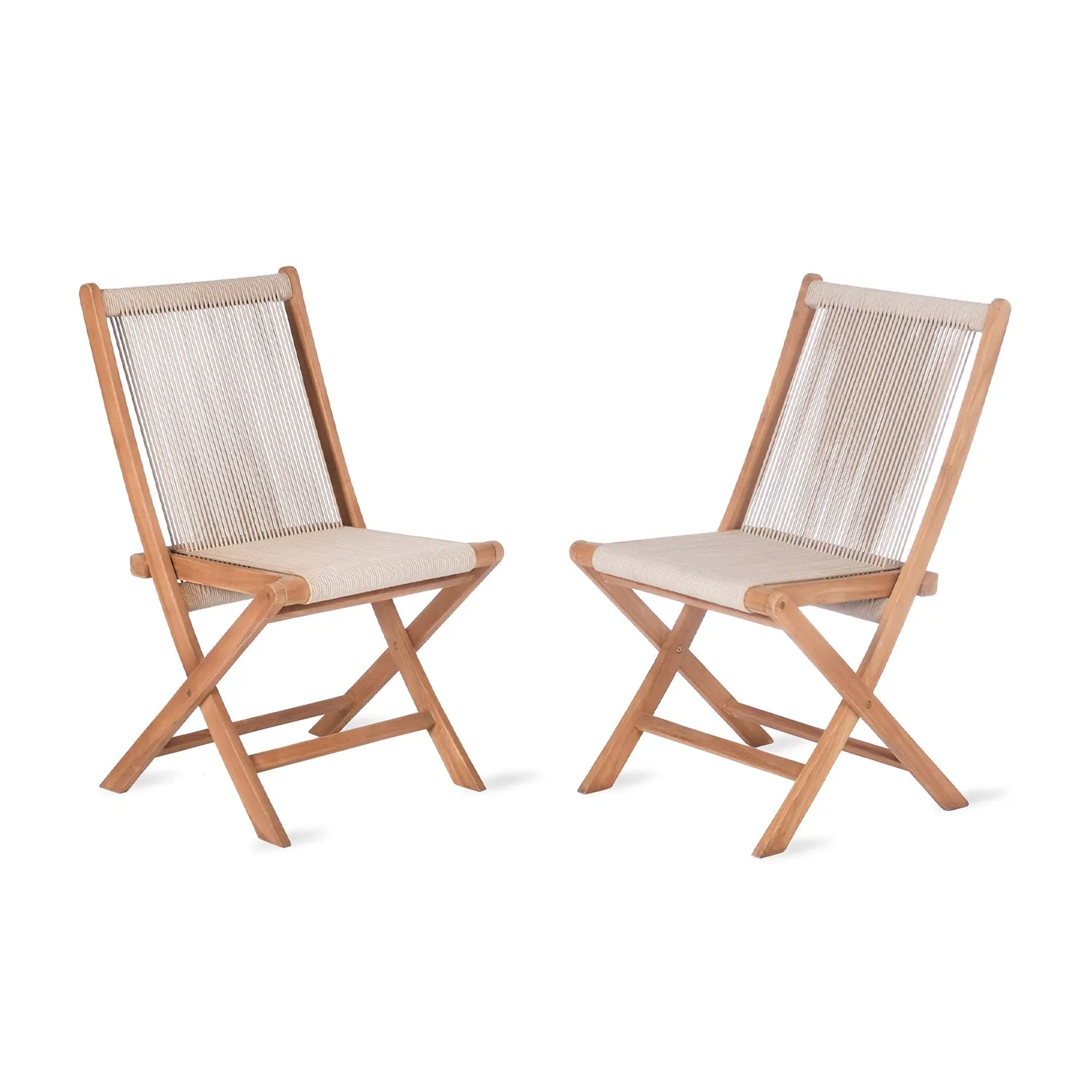Pair of Carrick Outdoor Foldable Chairs Teak and Poly Rope