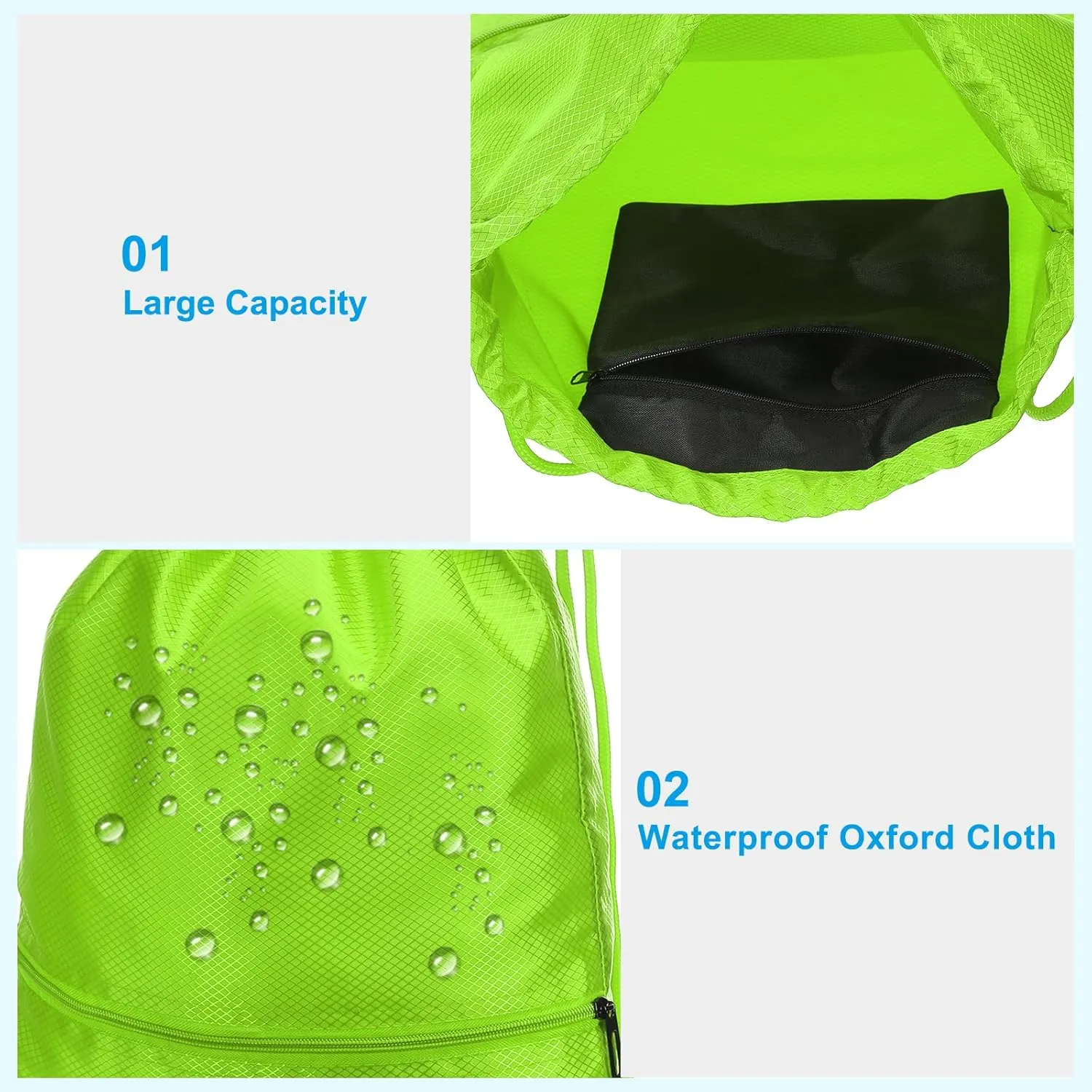 PATIKIL Drawstring Backpack Bag, Drawstring Gym Bags String Backpack with Zip Pocket for Women Men, Green