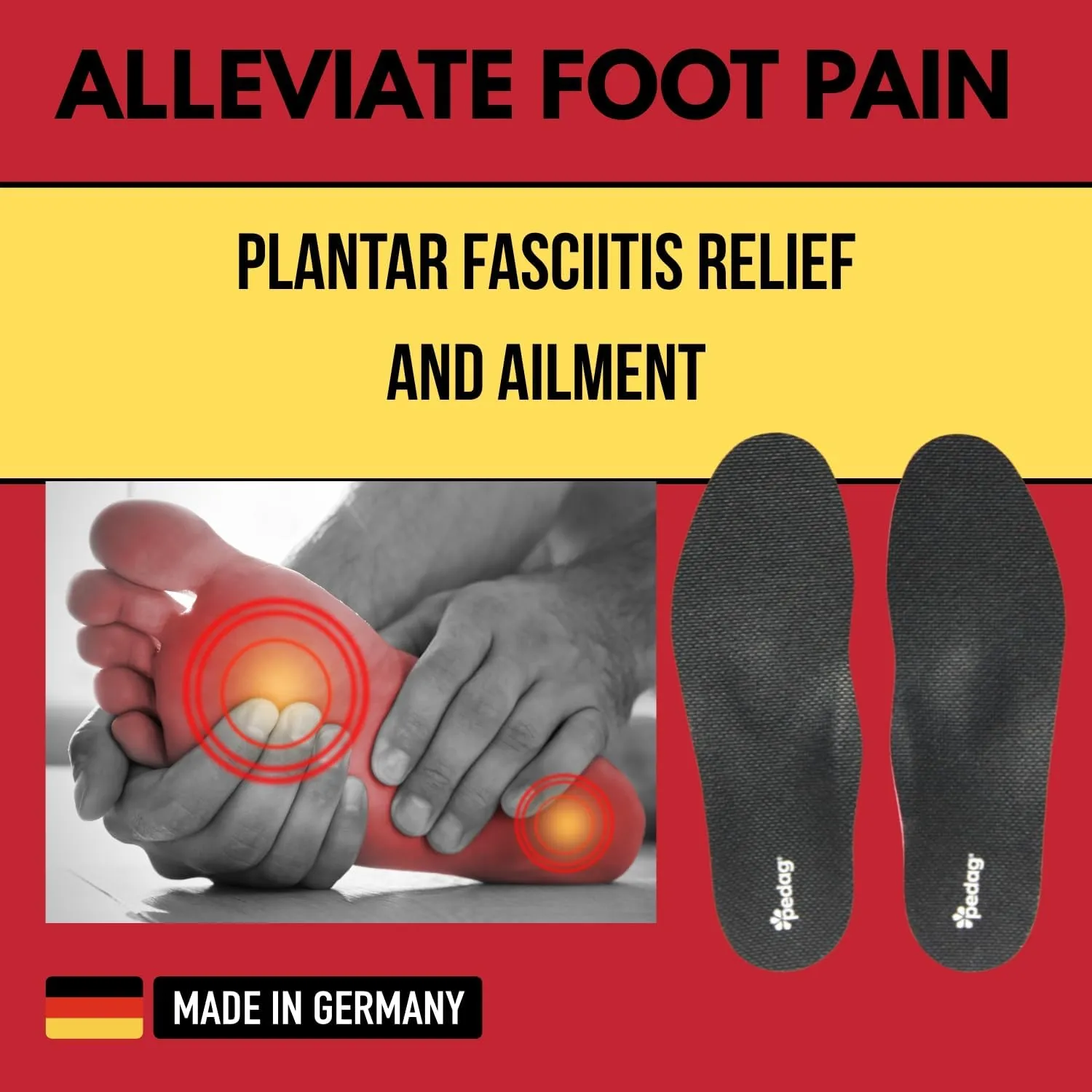 Pedag Plantar Fasciitis | German Made | Arch Support Orthotic Insoles Inserts for Men and Women | Heat Moldable Shoe Inserts | Medium and High Arch | Foot Pain Relief | Anti Odor | Men US 15/ EU 48