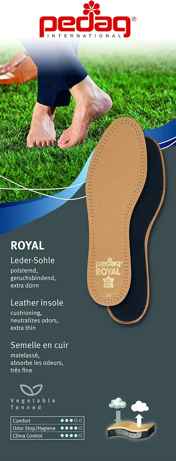 Pedag Royal | Genuine Lambskin Leather Insoles | Made in Germany | Vegetable-Tanned Leather | Activated Carbon for Anti-Odor | Latex Foam Padding | Thin & Absorbent | US Women 7/ EU 37 | Tan