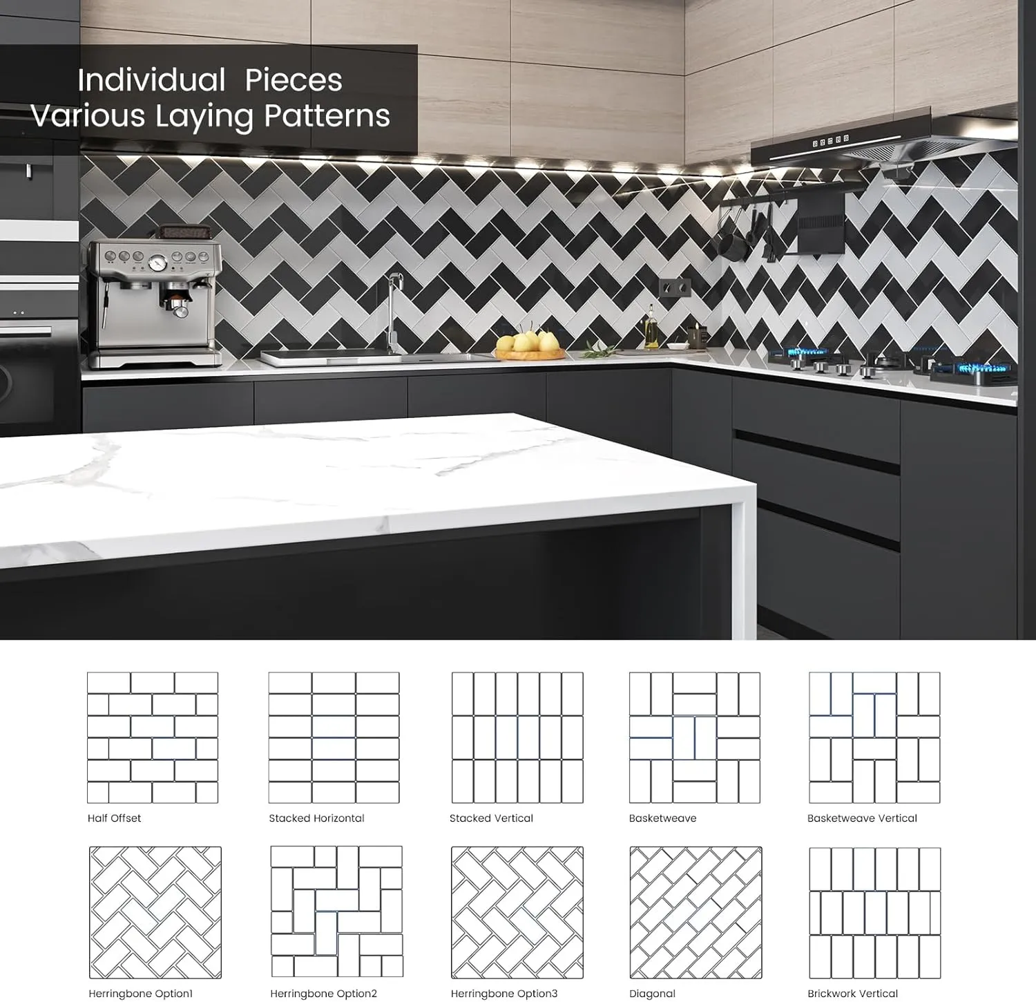 Peel and Stick Glass Subway Tiles, 3 x 6 Inch, Black Glass Tiles for Backsplash, Kitchen Backsplash Wall, Pack of 40 Pieces, 5sq.ft