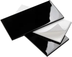 Peel and Stick Glass Subway Tiles, 3 x 6 Inch, Black Glass Tiles for Backsplash, Kitchen Backsplash Wall, Pack of 40 Pieces, 5sq.ft