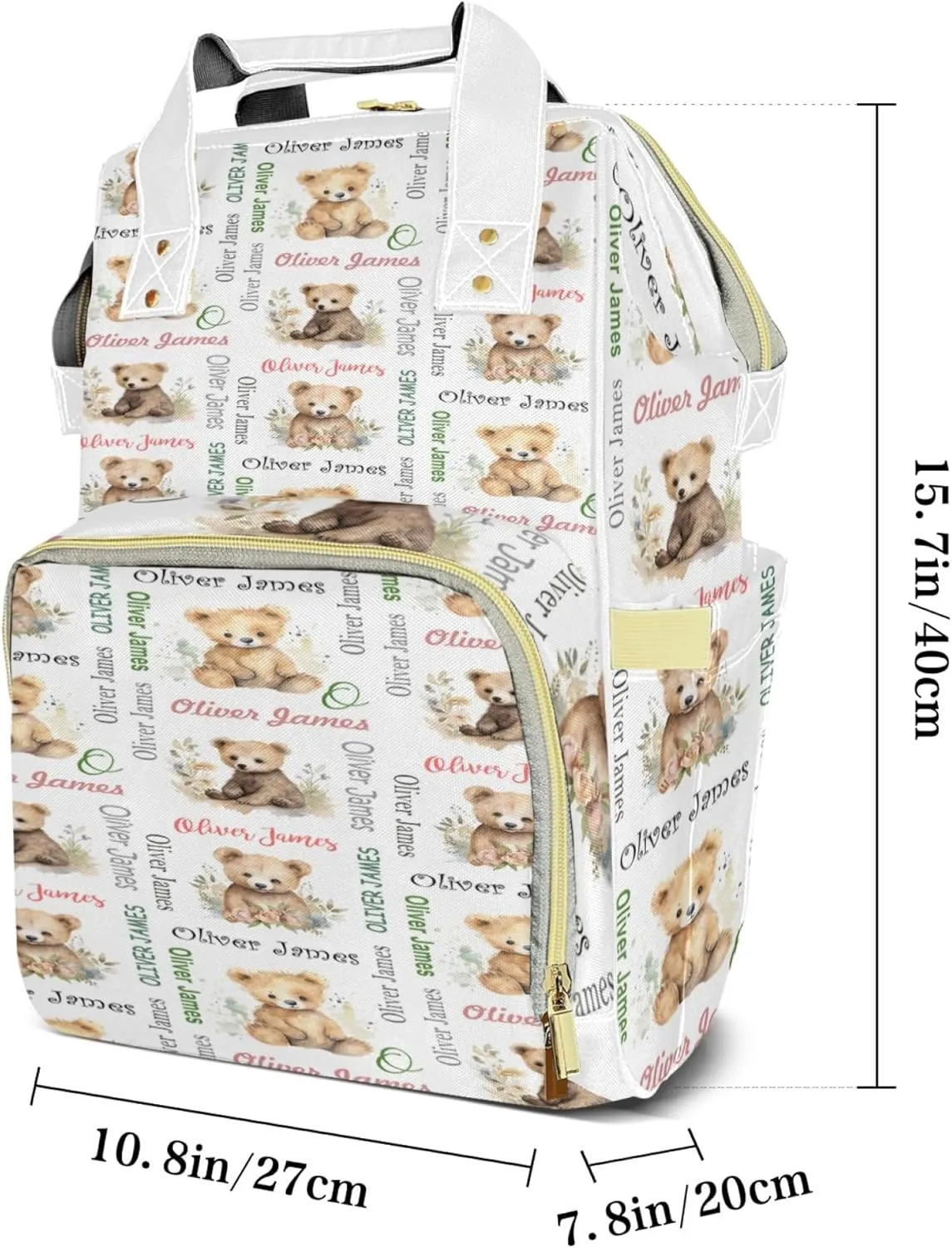 Personalized Diaper Backpack with Name, Custom Bear Baby Backpack Diaper Bag, Boy Girl Multifunctional Mommy Bag