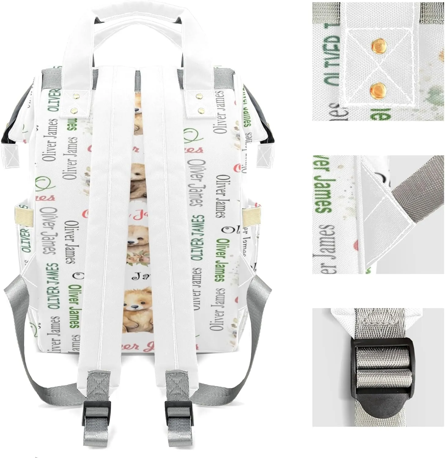 Personalized Diaper Backpack with Name, Custom Bear Baby Backpack Diaper Bag, Boy Girl Multifunctional Mommy Bag