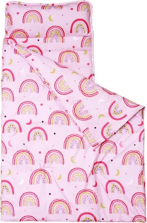 PHF Rainbow Toddler Nap Mat Set, with Removable Pillow for Toddler Girls, Soft and Lightweight for Daycare, Preschool, Travel, Kindergarten Sleeping Bag, Fits Ages 3-6 Years, Rainbow