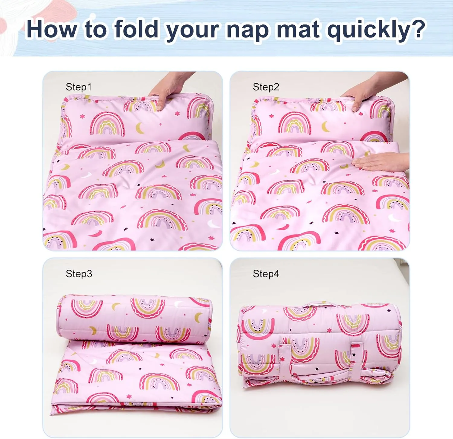 PHF Rainbow Toddler Nap Mat Set, with Removable Pillow for Toddler Girls, Soft and Lightweight for Daycare, Preschool, Travel, Kindergarten Sleeping Bag, Fits Ages 3-6 Years, Rainbow