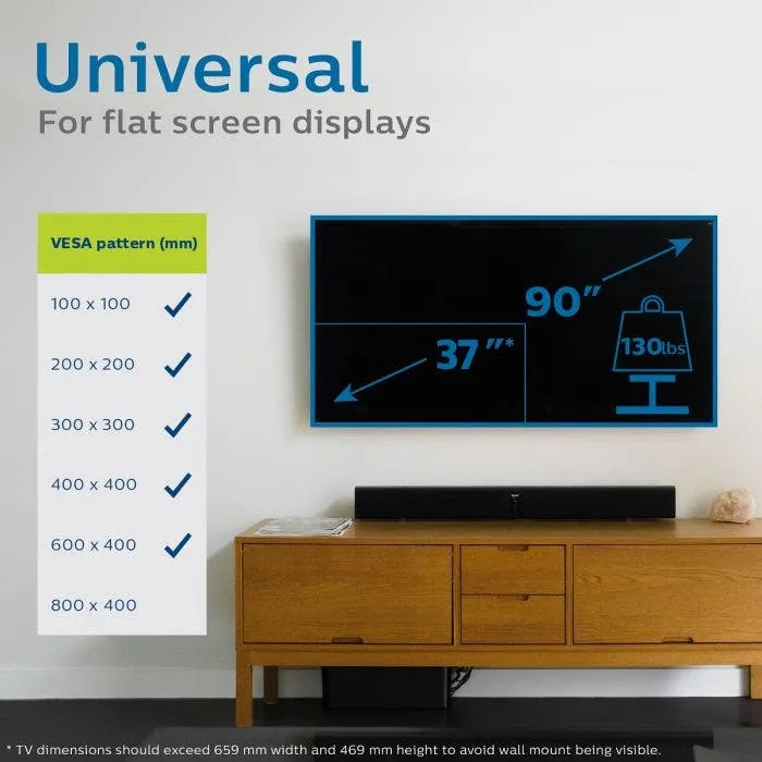 Philips Fixed TV Wall Mount, Up To 90in., Black