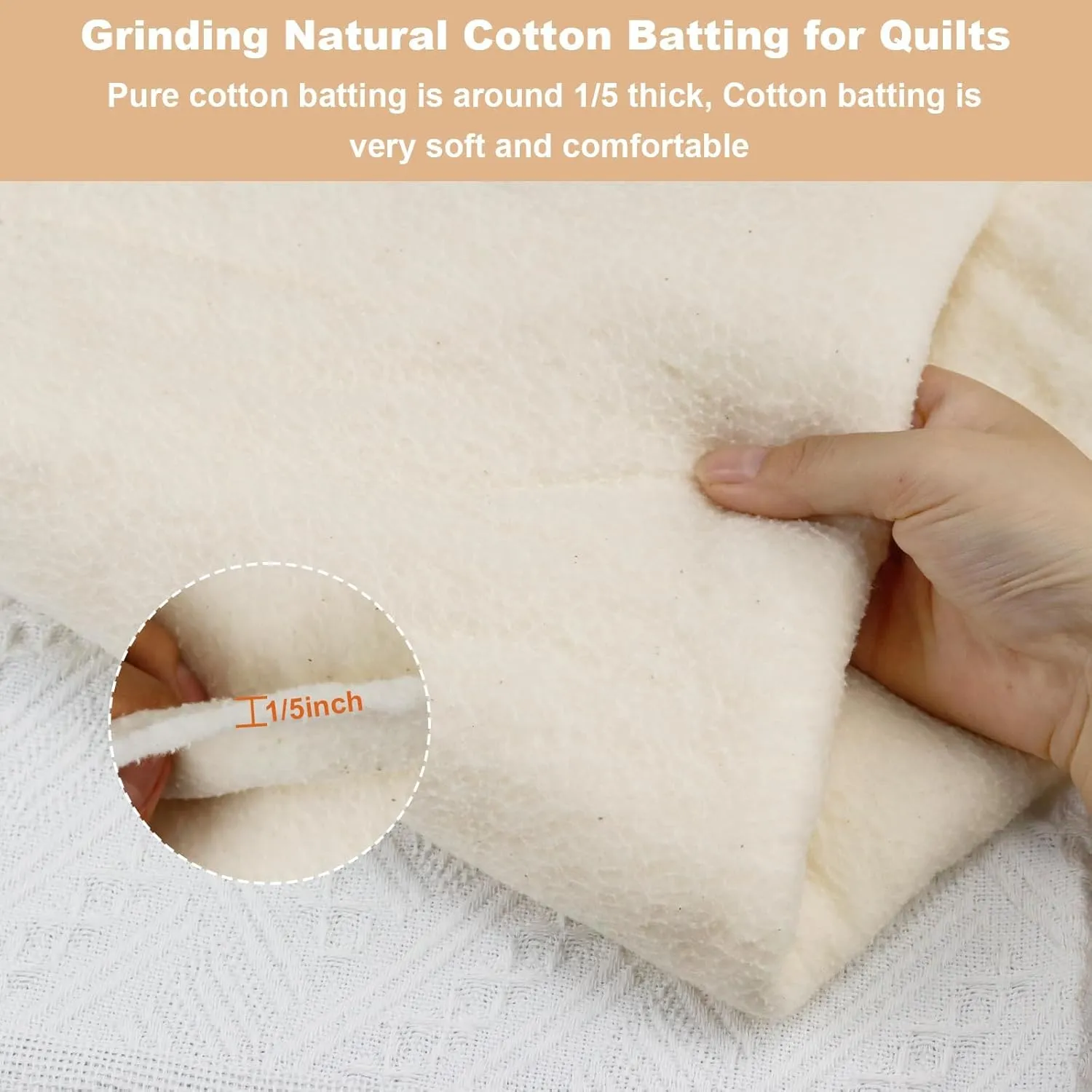 PLANTIONAL Grinding Natural Cotton Quilt Batting: 79-Inch x 91-Inch Light Weight Purely Natural All Season Quilt Batting for Quilts, Craft and Wearable Arts