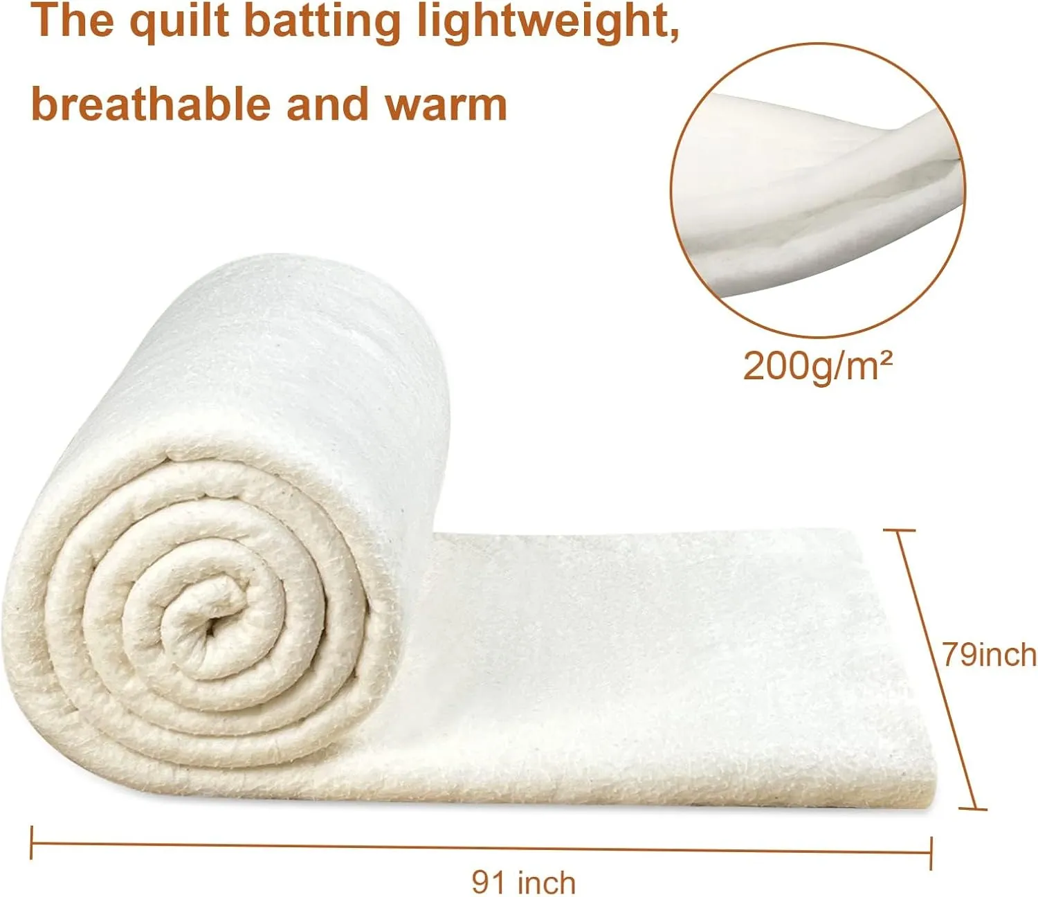 PLANTIONAL Grinding Natural Cotton Quilt Batting: 79-Inch x 91-Inch Light Weight Purely Natural All Season Quilt Batting for Quilts, Craft and Wearable Arts
