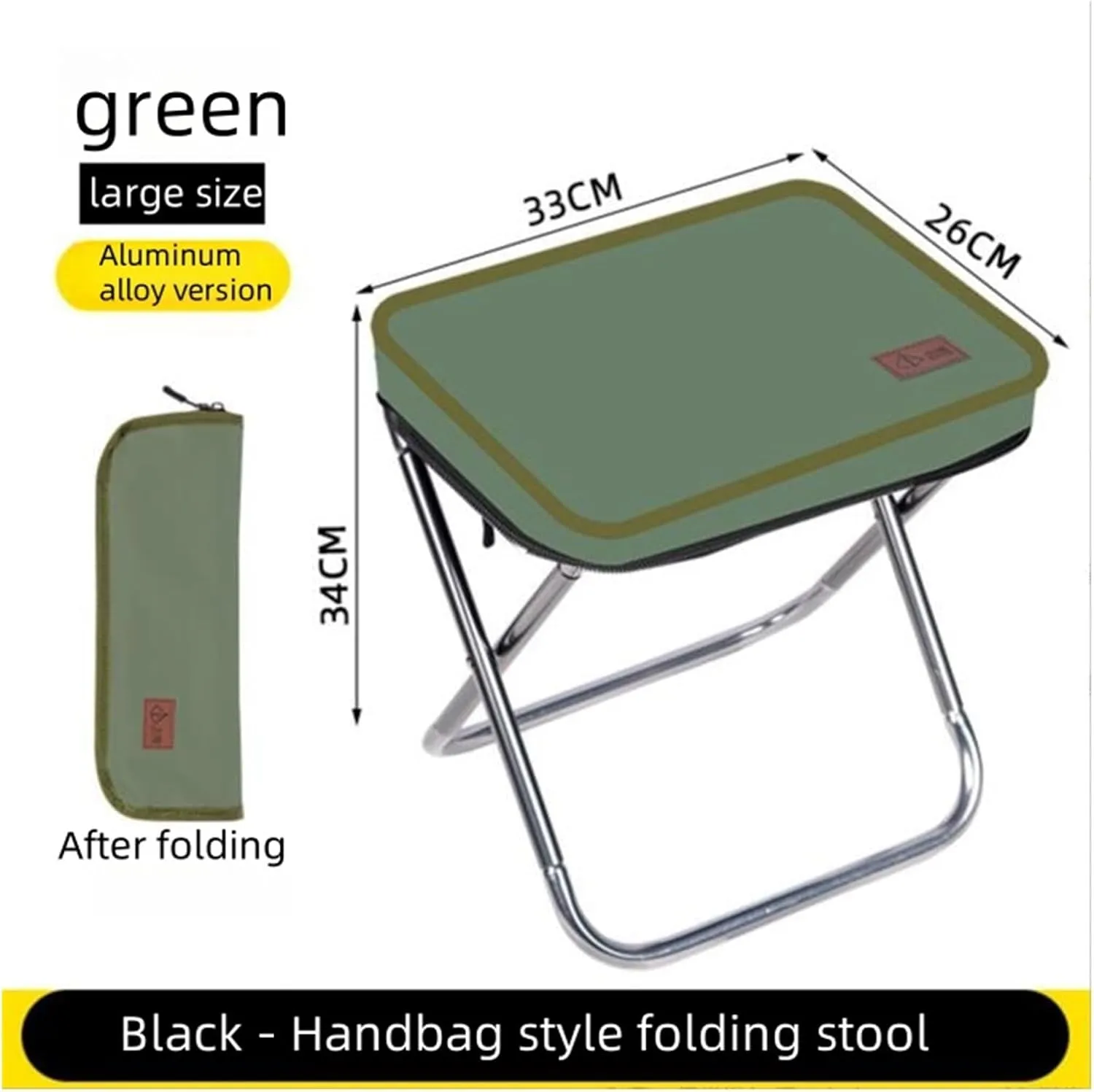Pocket Handbag Stool，Pencil Bag Folding Stool for Sketching, Camping, Horse Tying, Fishing, Tourism, Leisure, Outdoor Small Stool(Green,Large)