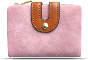 PofeeXIO Womens Wallets Small Rfid Ladies Bifold Wallet With Zipper Coin Pocket,Mini Purse Soft Compact Thin (Pink)